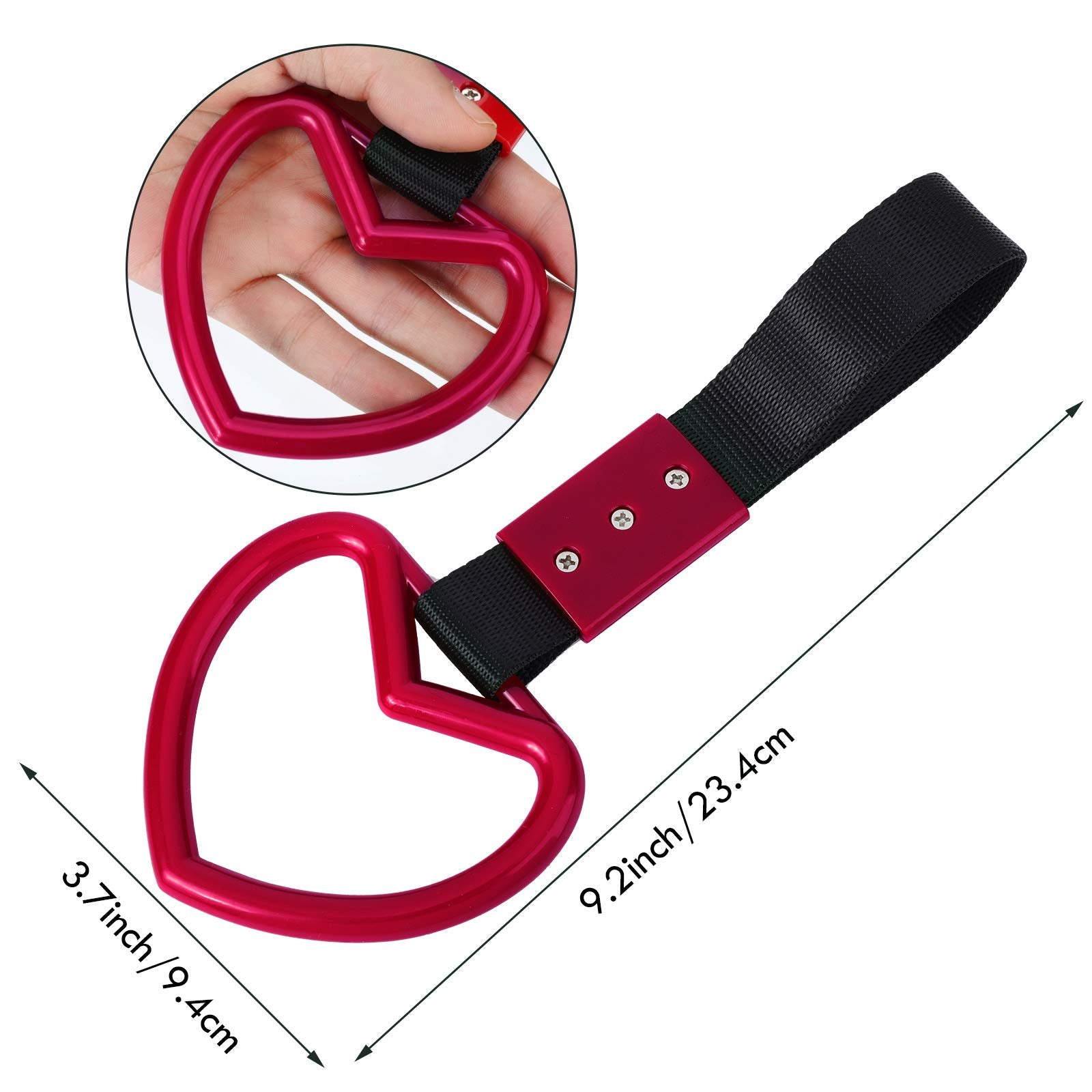 2 Pieces Rings Heart Shaped Car Handle Straps Drift Charm Rear Bumper Warning Decor Subway Bus Broken Handle For Car Interior(Red)