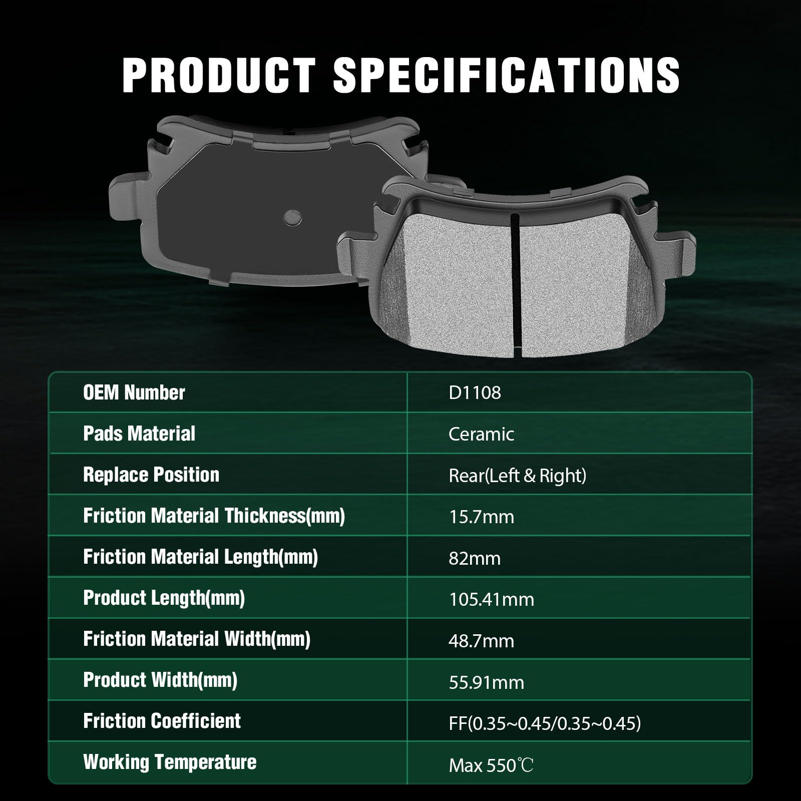 Automuto 4Pcs Rear Ceramic Disc Brake Pads Set D1108 For Audi A3 A4 A6 Q3 Tt Volkswagen Cc Eos Golf