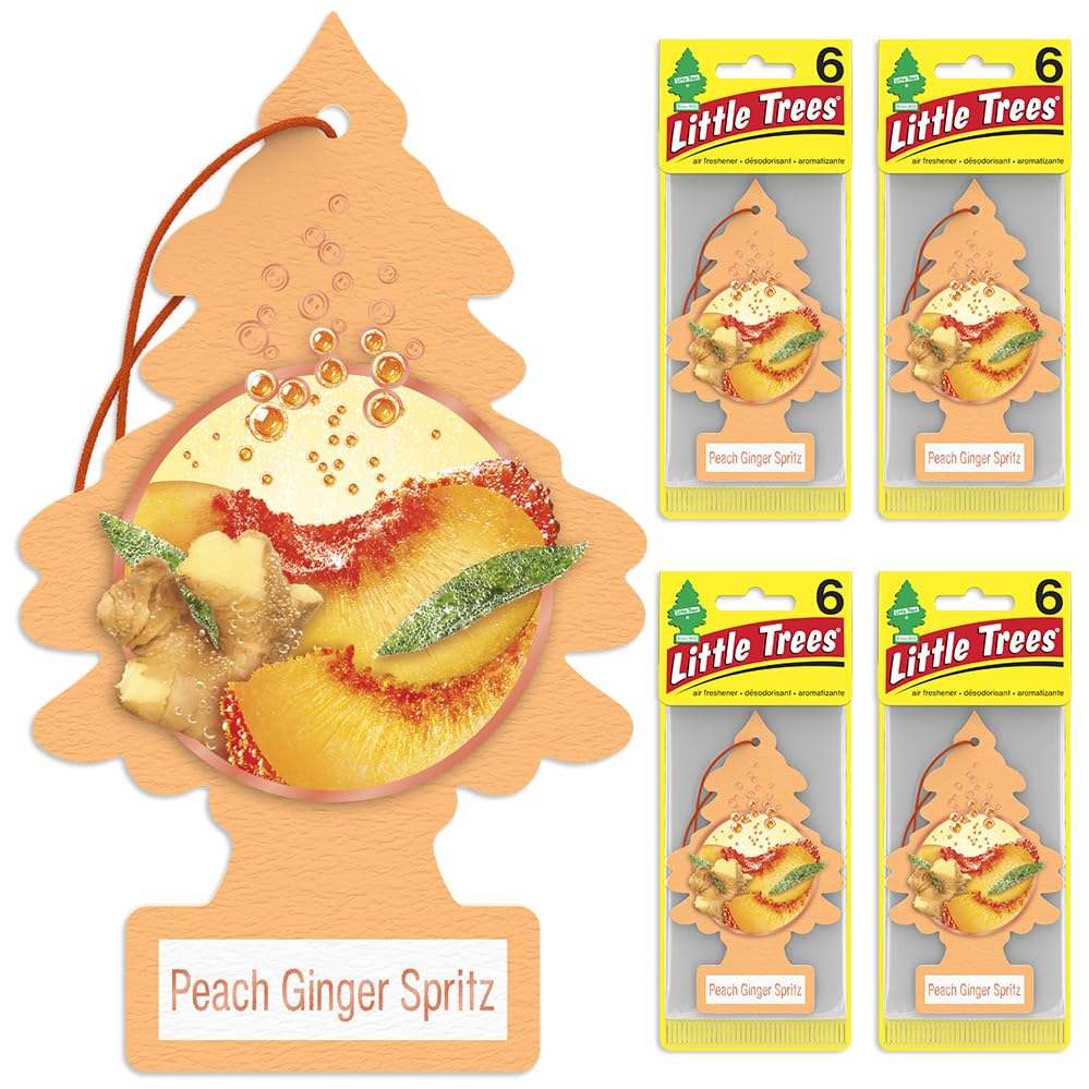 Little Trees Car Air Freshener | Hanging Tree Provides Long Lasting Scent For Auto Or Home | Peach Ginger Spritz, 24 Air Freshen