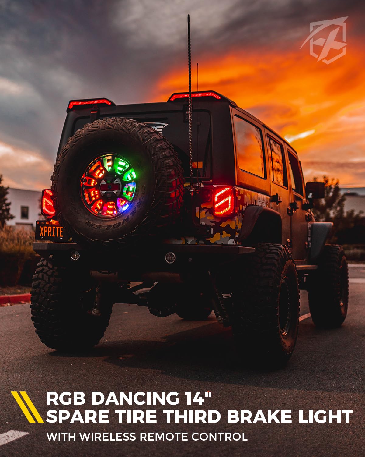Xprite Rgb Spare Tire Brake Light - Dual Ring Rear Wheel Light Compatible With 2007-2018 Jeep Wrangler Jk Jku, Color-Changing Th