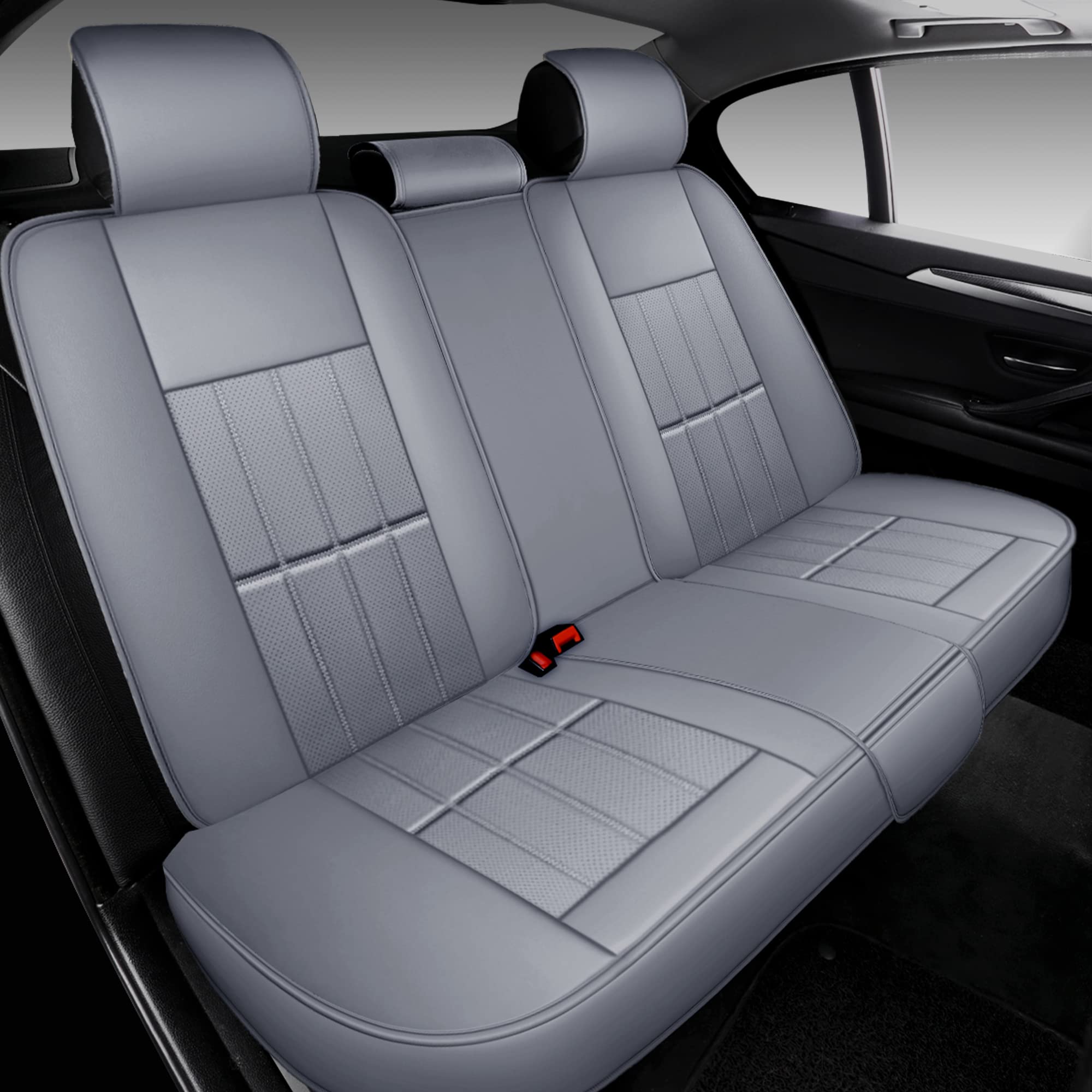 Aoog Leather Car Seat Covers, Leatherette Automotive Seat Cover For Cars Suv Pick-Up Truck, Universal Non-Slip Car Seat Cover Waterproof Protectors Interior Accessories, Rear, Gray