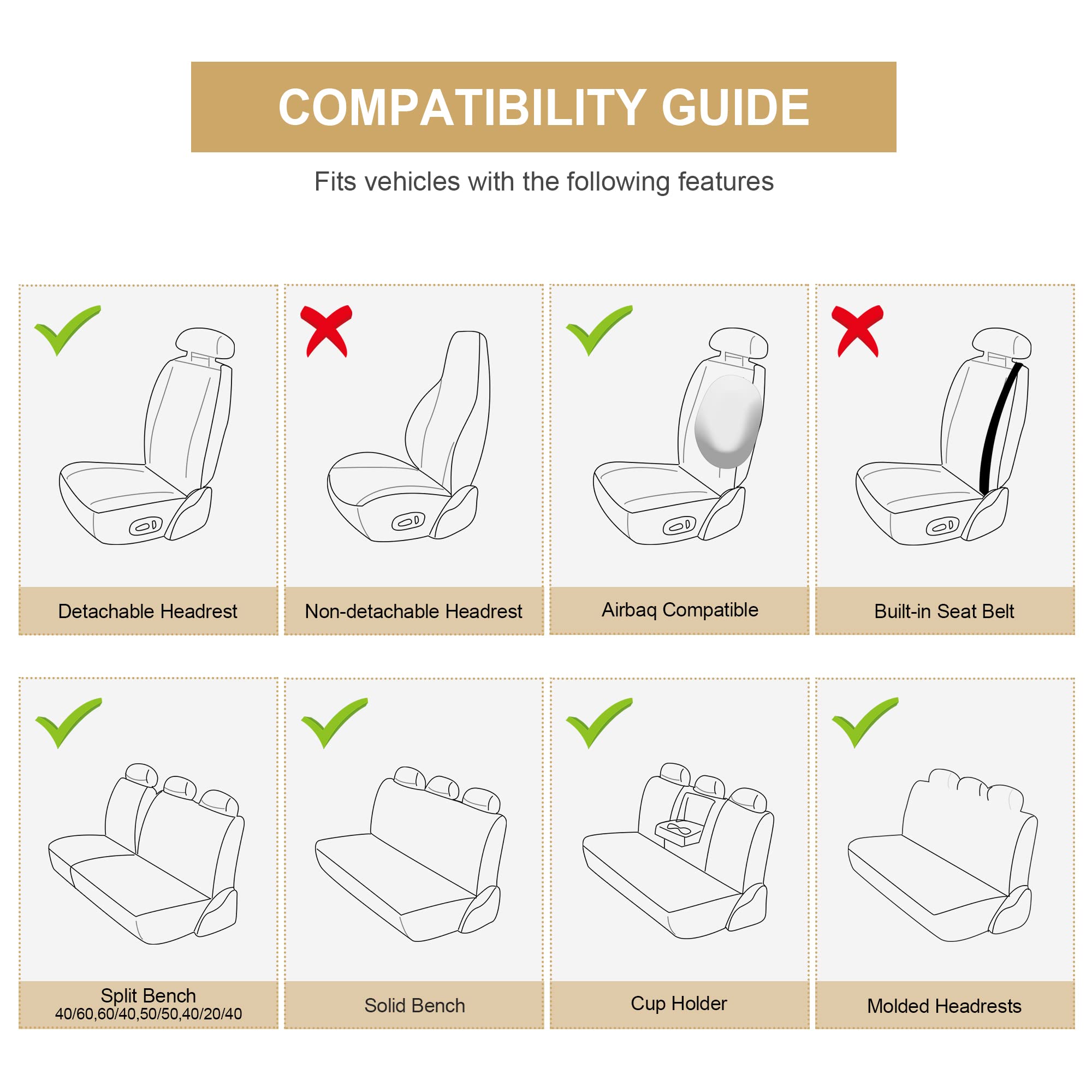 Aoog Leather Car Seat Covers, Leatherette Automotive Seat Cover For Cars Suv Pick-Up Truck, Universal Non-Slip Car Seat Cover Waterproof Protectors Interior Accessories, Rear, Gray