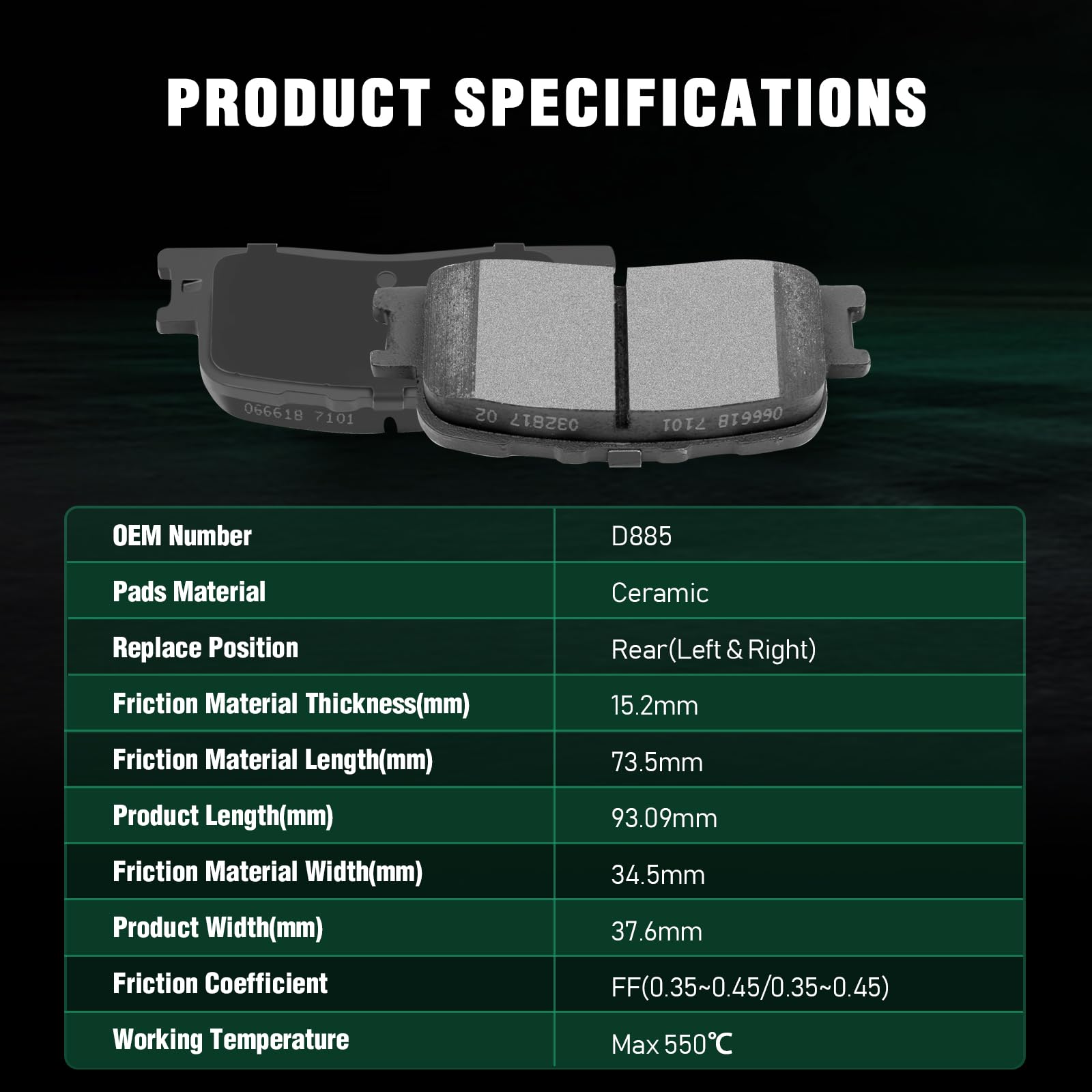 Automuto D885 Ceramic Brake Pads Kits, Rear 4Pcs Brake Pads Set Fit For 2002-2003 For Lexus Es300,2004-2006 For Lexus Es330,2002