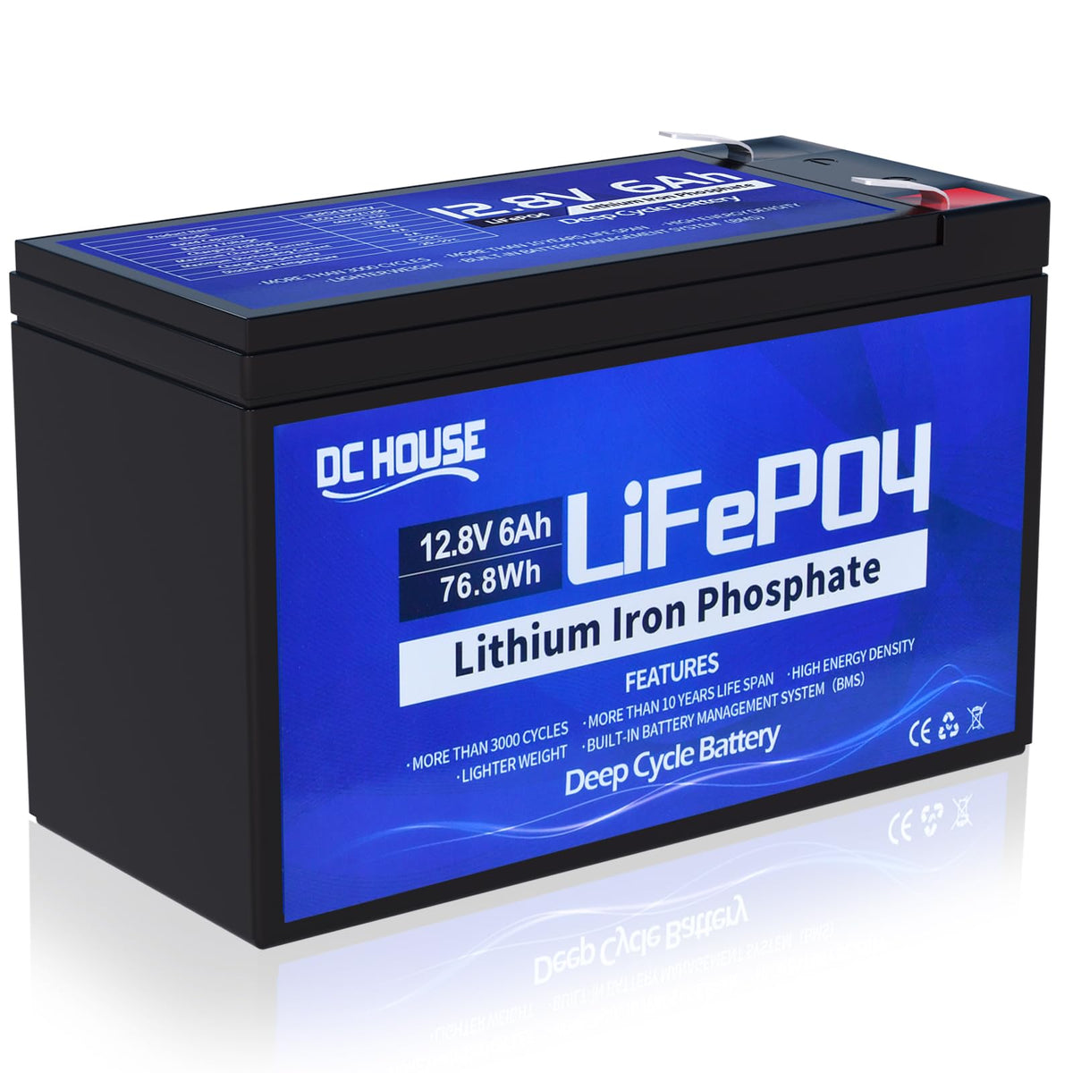Dc House 12V 6Ah Rechargeable Lifepo4 Lithium Iron Phosphate Battery With 3000+ Times Deep Cycles And Bms Protection For Fish Fi