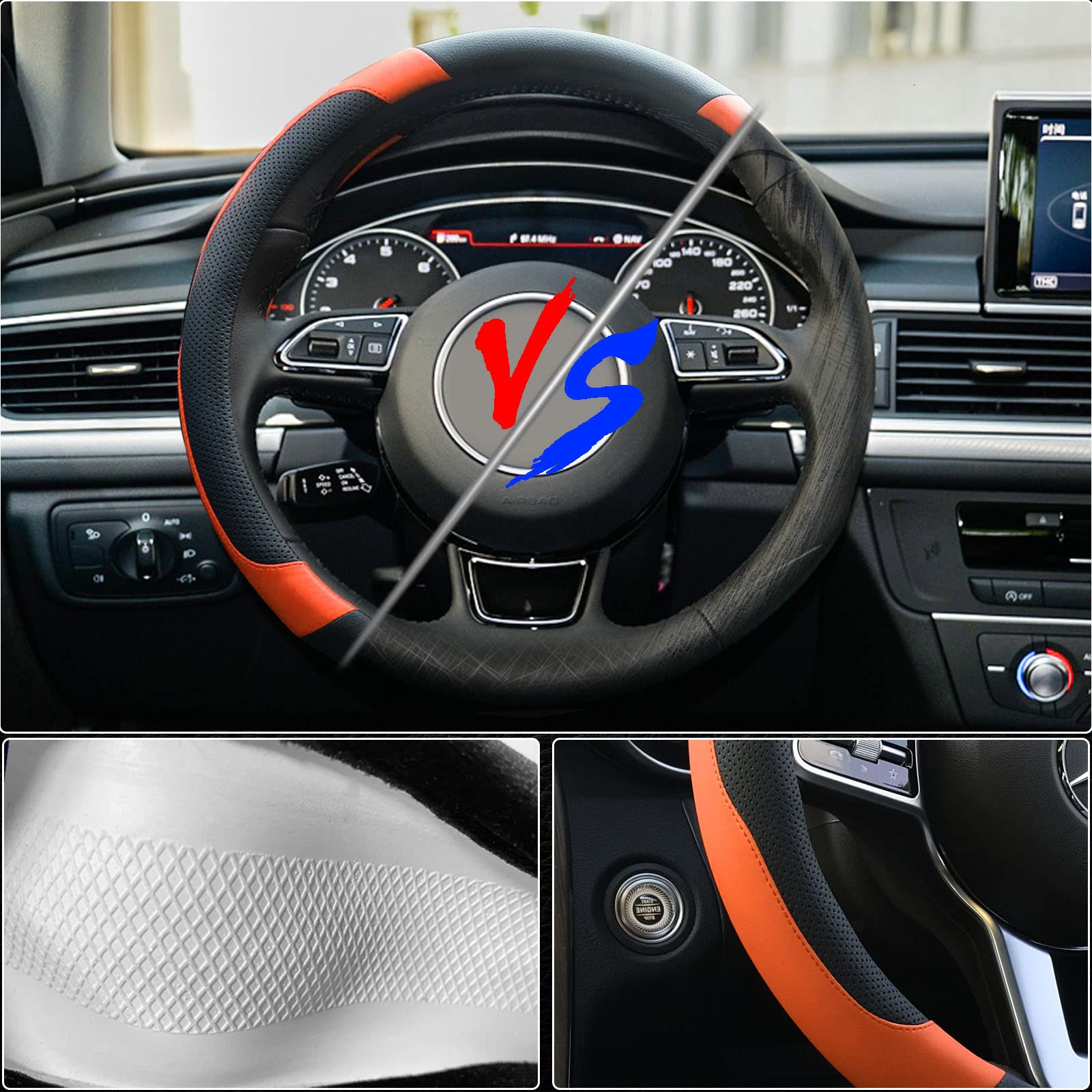 Xizopucy Orange Steering Wheel Cover Microfiber Leather Sporty Car Accessories For Men And Women,Breathable Non-Slip Universal F