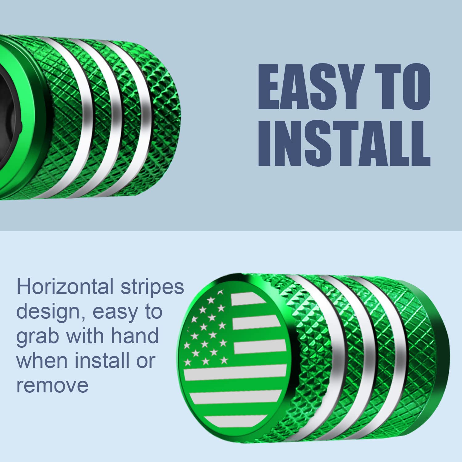 Decurcar Tire Valve Stem Caps - (5 Pack) Air Cap Metal With Plastic Liner Corrosion Resistant Leak-Proof American Flag For Car Truck Motorcycle Bike Green, Green,Metallic