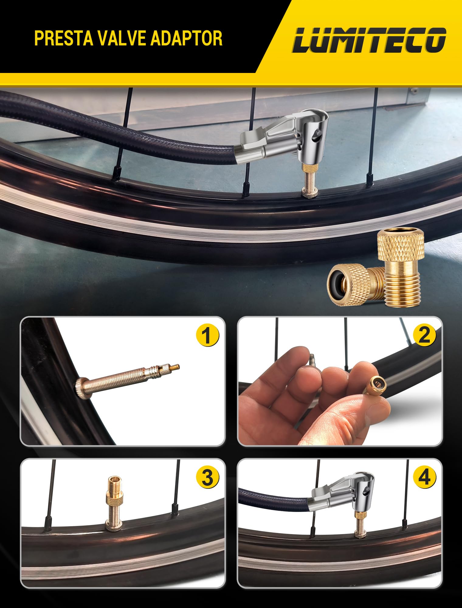 LUMITECO 21'' Quick Air Release Extention Hose, Tire Valve Extension Tube w/Presta Valve & Air Pump Ball Needle Set, Air Tire In