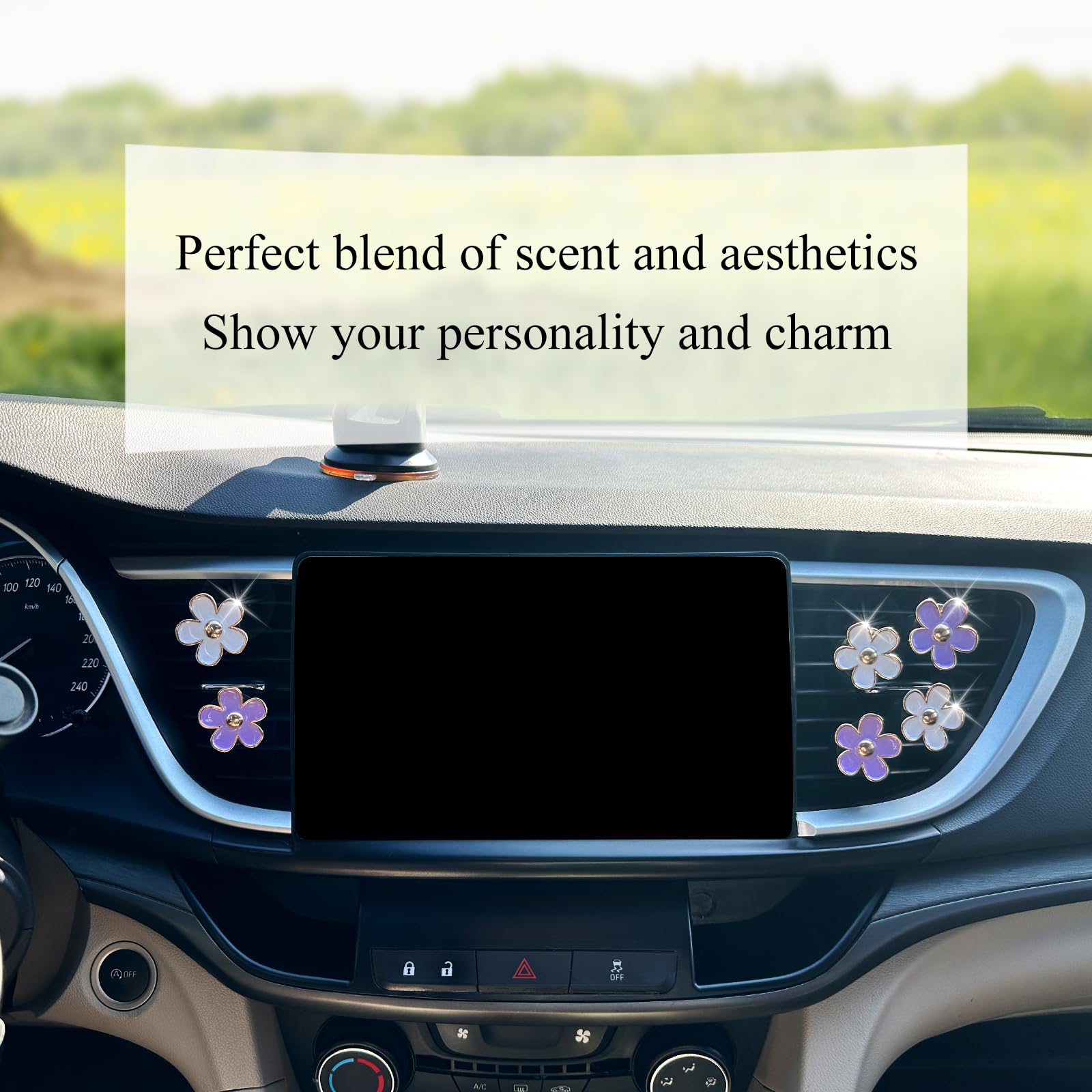 Oriesse 6Pcs Flowers Car Air Freshener Vent Clips Purple White Daisy Air Vent Clip Car Accessories For Women 3.3Cm/3Cm Flower Ve