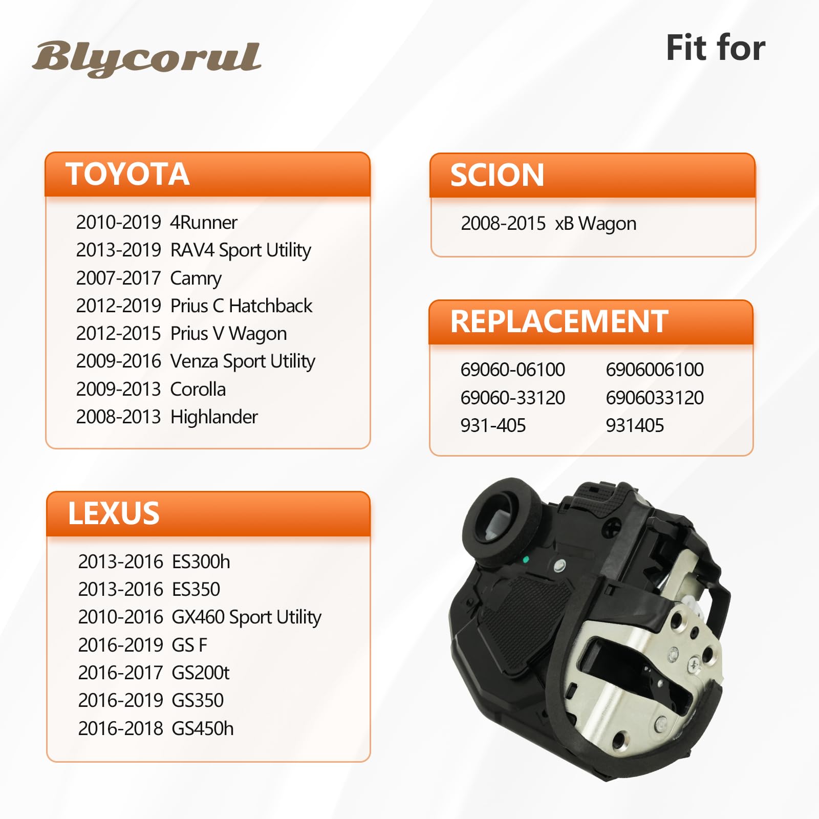 Blycorul Rear Left Driver Side Door Lock Actuator Motor Compatible with Camry, 4Runner, Rav4, Lexus RX350 RX450h, Scion xB | Rep