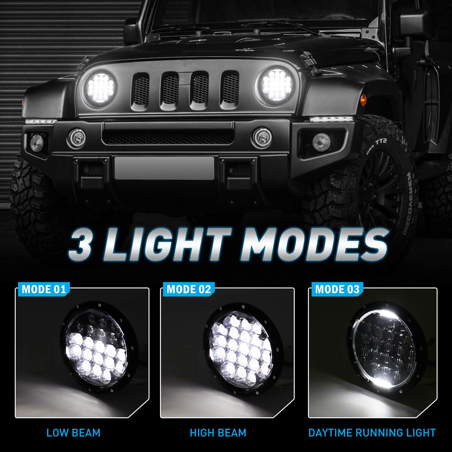 Aaiwa Led Headlight For Wrangler, 7 Inch Round Headlights 105W Compatible With Jeep Wrangler Jk Tj Lj Cj 1997-2020 Motorcycle Br