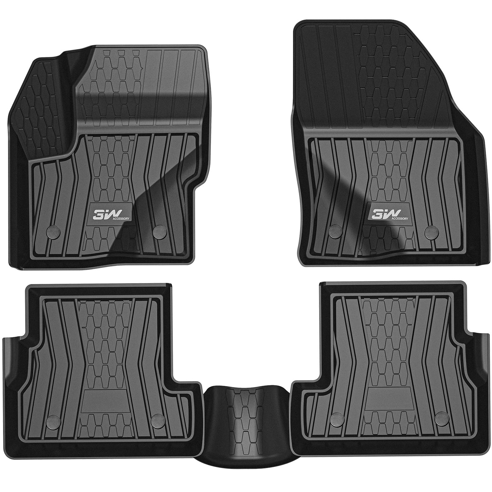 3W Floor Mats Compatible For Lincoln Mkc 2015-2022, Tpe All Weather Floor Liner Custom Fit 1St And 2Nd Rows Full Set Car Liners
