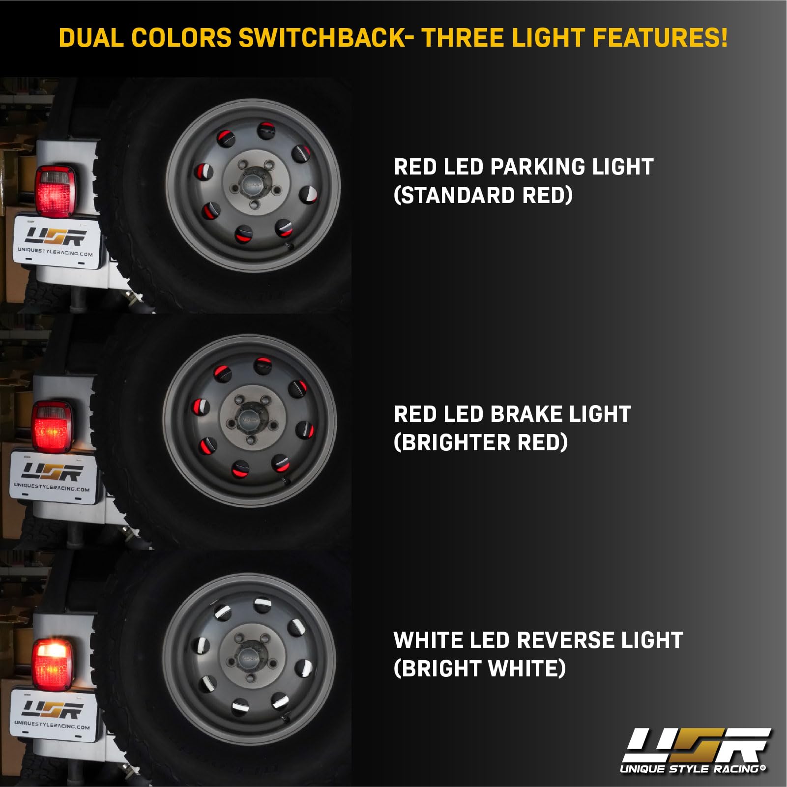 Usr 97-06 Tj Wrangler Spare Tire 3Rd Third Brake Light Switchback Red/White Led Halo Ring Bar Tail Wheel Light Compatible With 1