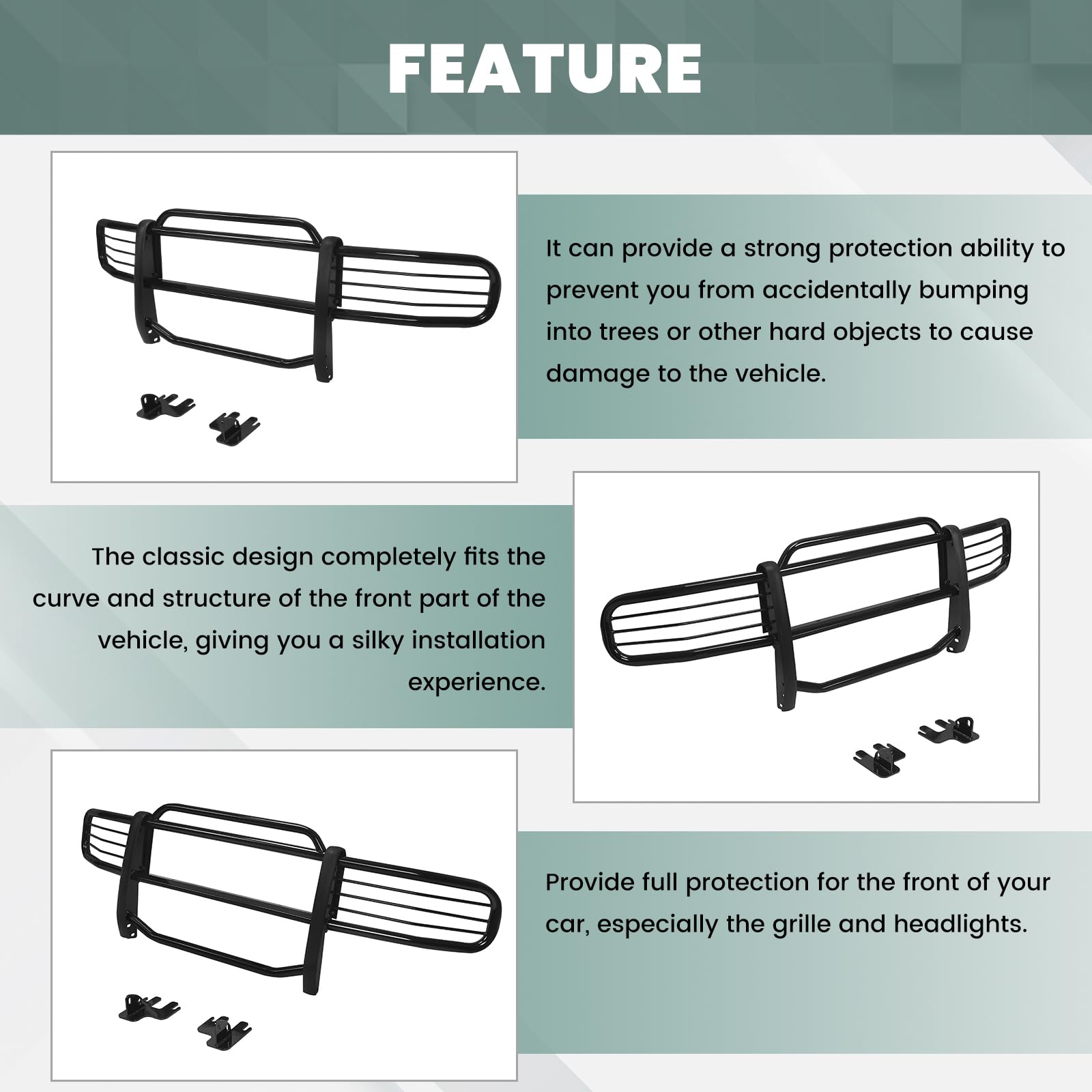 HECASA Brush Guards Compatible with 2006-2011 Hummer H3 H3T Models Grill Grille Guards Bull Bar Steel Black Power Coated