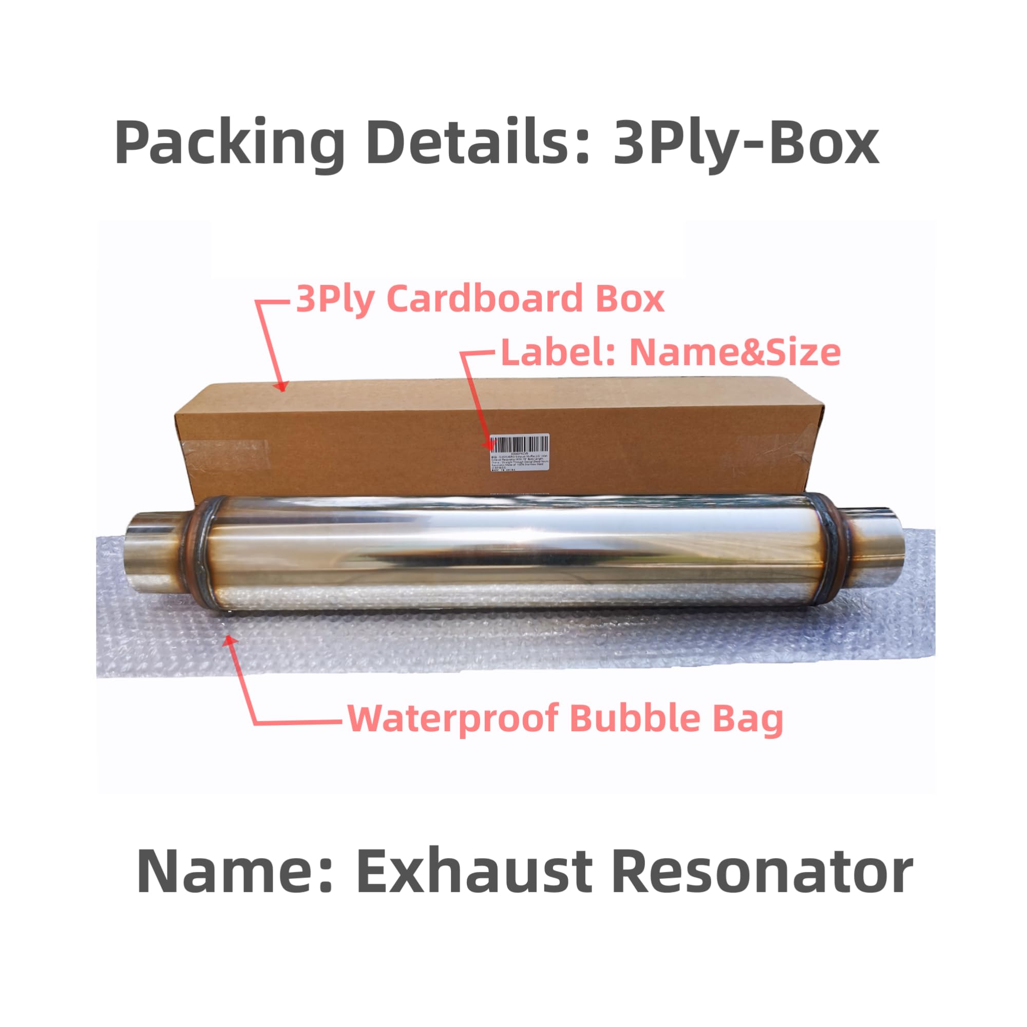 SUISFLXGRO Exhaust Resonator Muffler, Straight Through Design, Low and Deep Sound, Made of 100% Stainless Steel (2.25X 18/22)