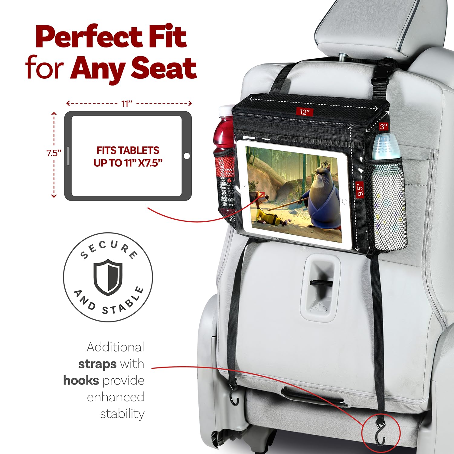 lebogner Insulated Car Seat Back Organizer + iPad And Tablet Holder, Auto Driver Or Passenger Accessories Organizer, Vehicle Fro