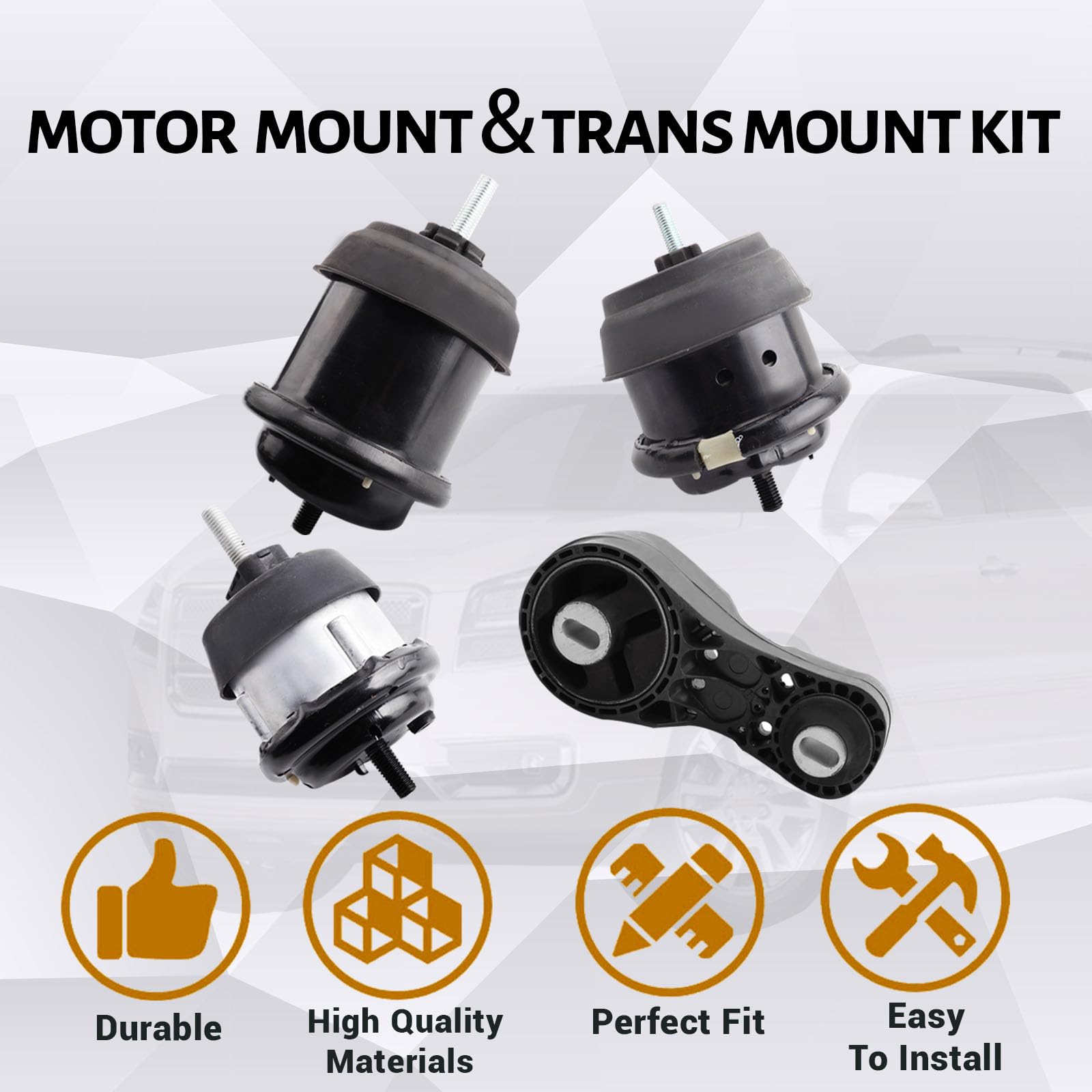 Set of 4 Engine Motor and Transmission Mount Kit Compatible with 2009-2017 Chevrolet Traverse and 2009-2016 Acadia and Buick Enc