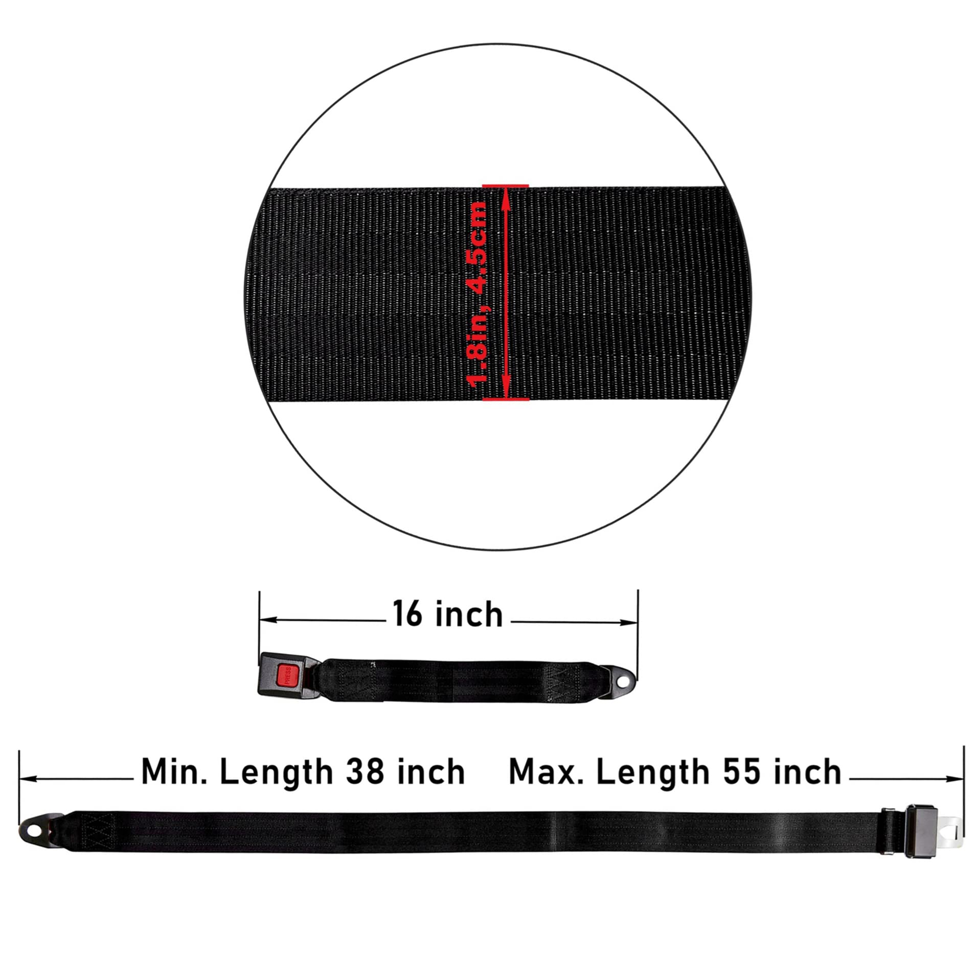 Bravokit Universal Seat Belt 2 Point Adjustable Belts Harness Kit For Go Kart, Club Golf Cart In Black (54-Inch With Installatio