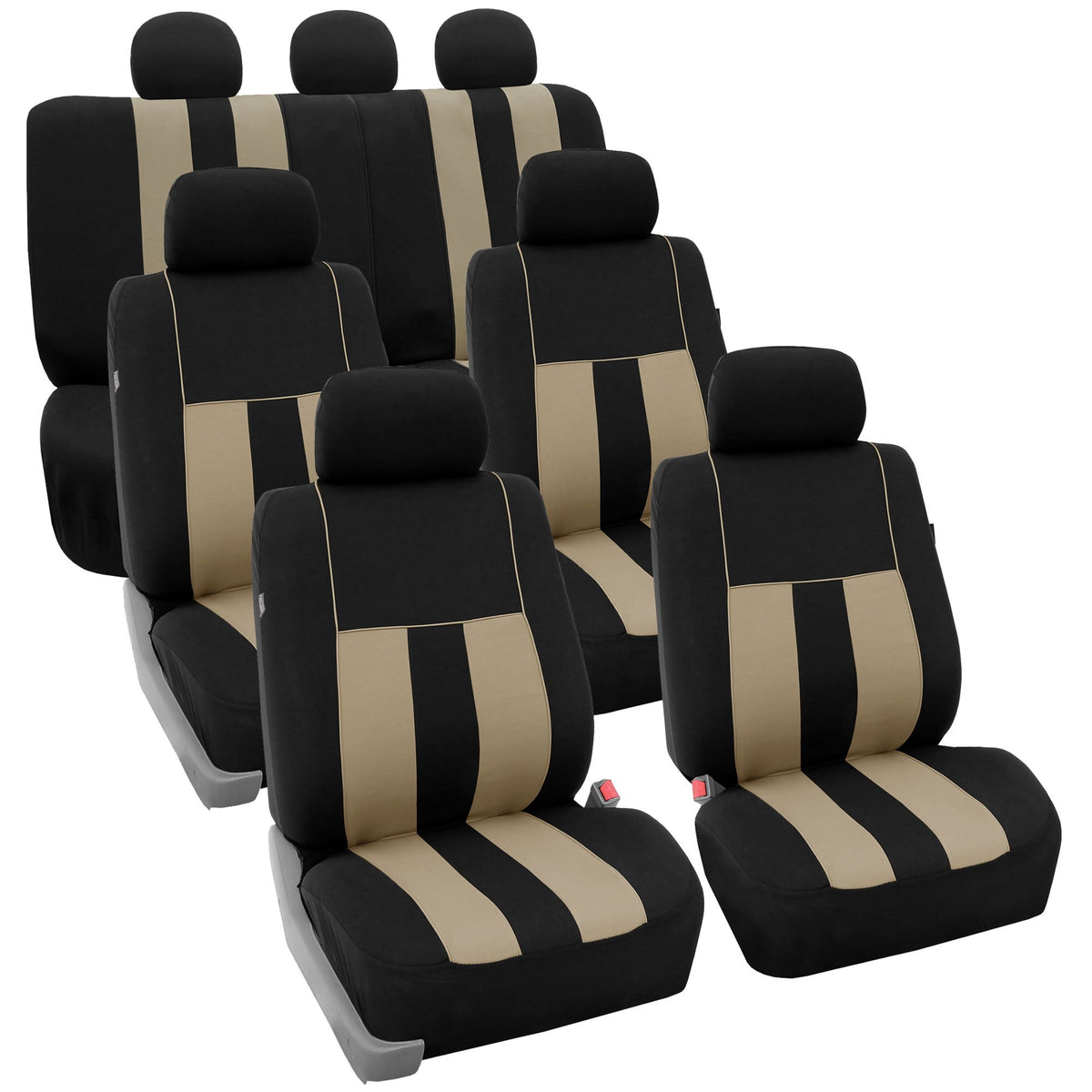 FH Group Three Row Striking Striped Full Set Car Seat Covers, Airbag Compatible & Split Ready - Universal Fit for Cars Trucks & 