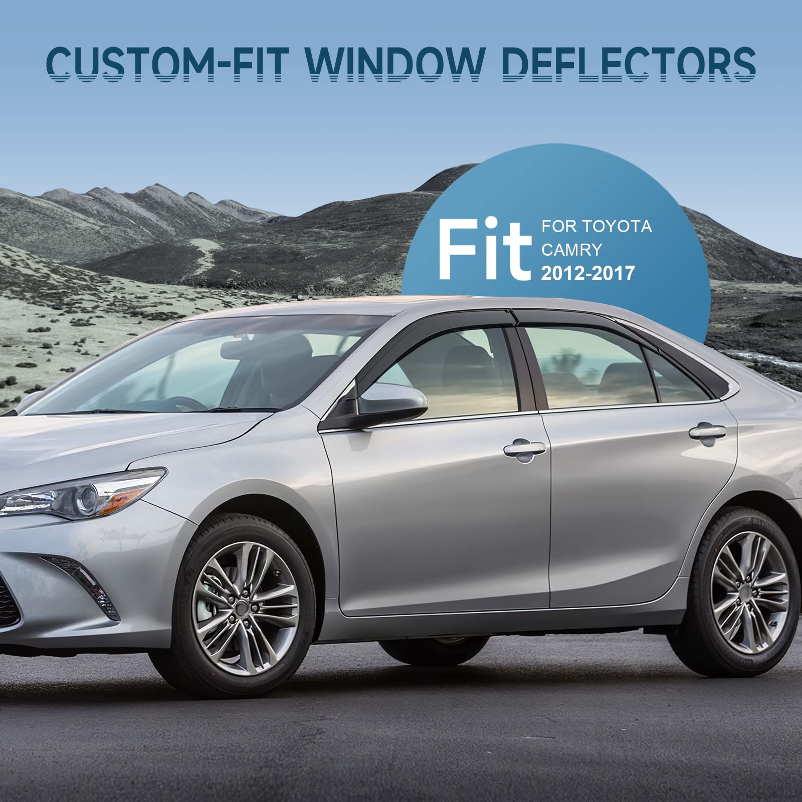 Aclong Smoke Rain Guards Fit For Toyota Camry 2012 2013 2014 2015 2016 2017 Tape-On Side Shatterproof Window Visor, Window Defle