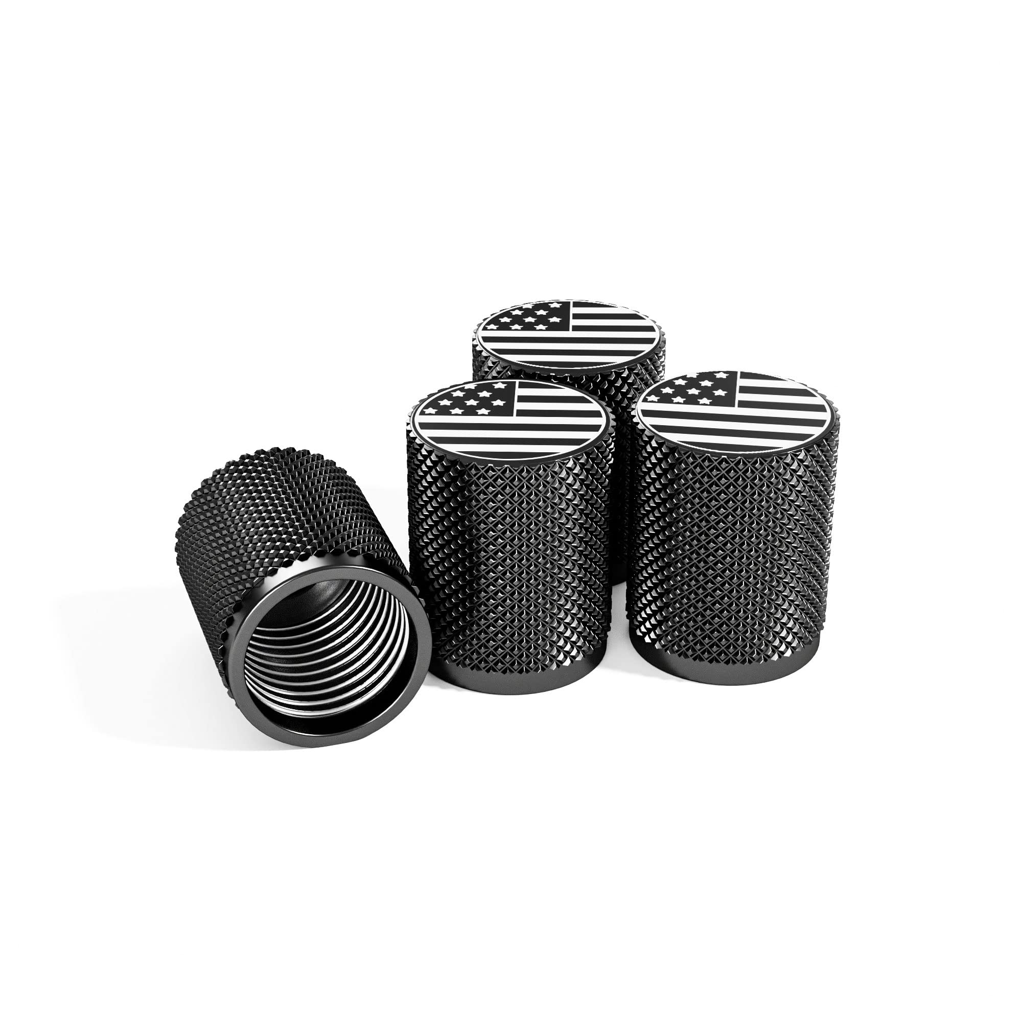 Steel Hawk Precision Cnc Machined Stainless Steel American Flag Tire Air Valve Caps, Wheel Tyre Stem Covers For Cars- 4 Pack