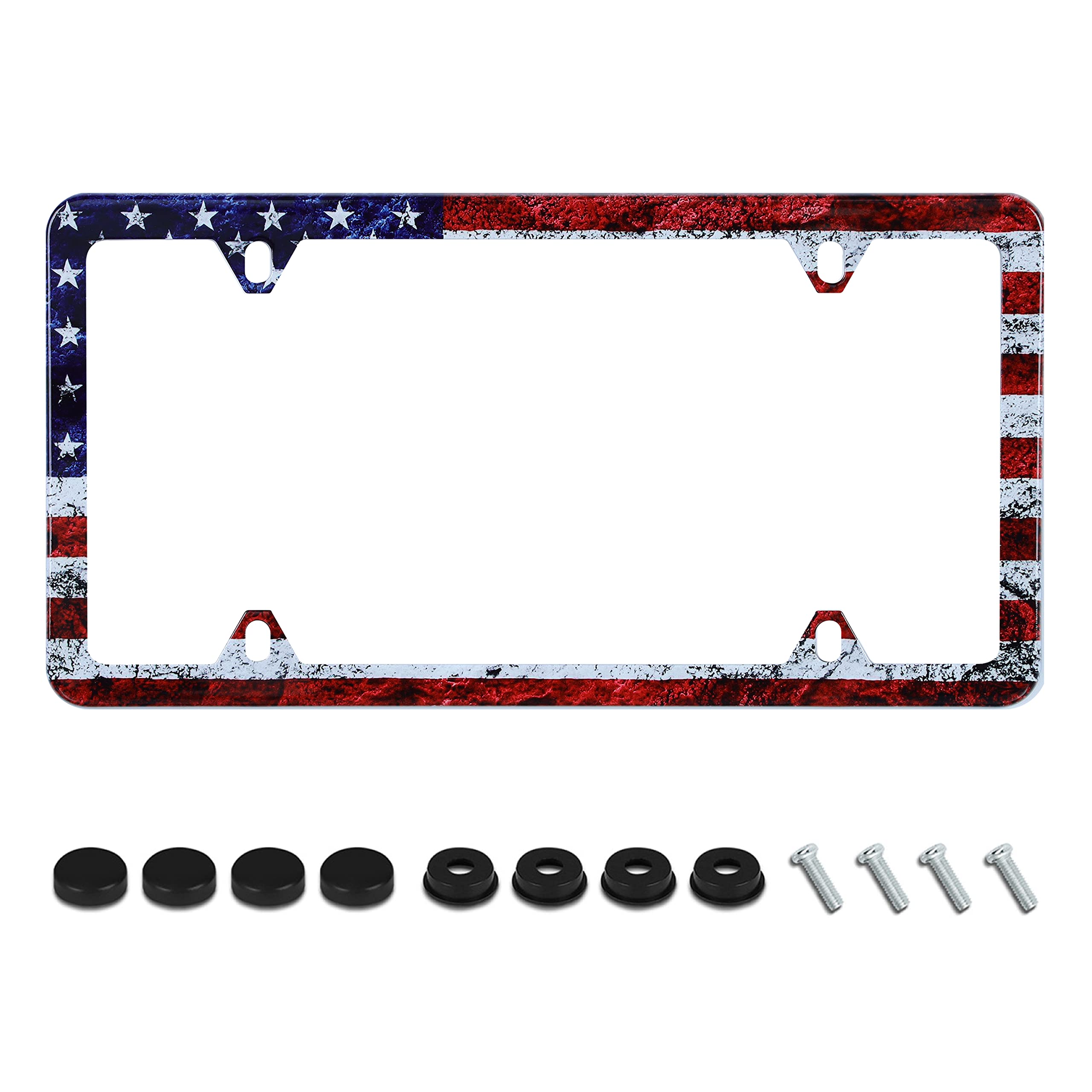 Vintage American Flag License Plate Frame Patriotic Usa Flag License Plate Holder Stainless Steel Auto Parts Decoration With Scr