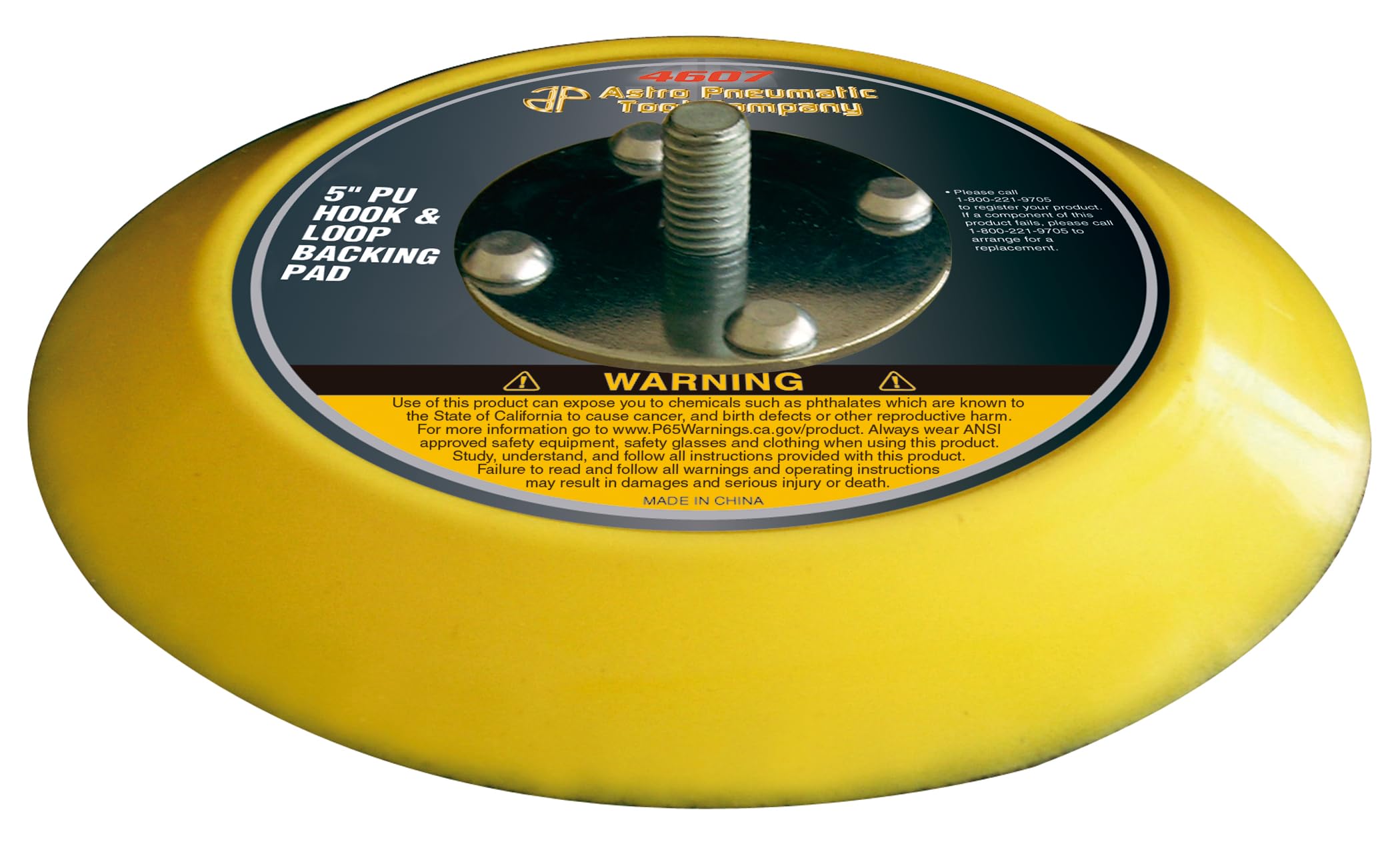 Astro Pneumatic Tool 4607 5 PU Hook & Loop Backing Pad , yellow