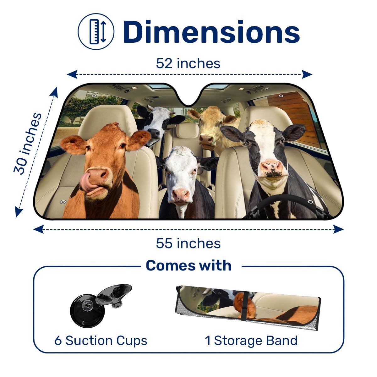 GENANY Cute Cow Family Funny Windshield Sun Shade for Car SUV Truck (55x30 Inches), Sun Shade Windshield, Shades for Front Windo
