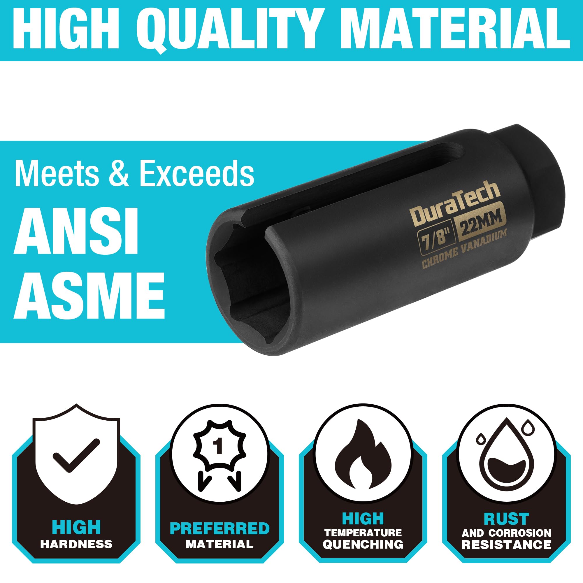 Duratech O2 Oxygen Sensor Socket 3/8'' Drive X 7/8''(22Mm), Oxygen Sensor Remover Tool Chrome-Vanadium Steel With Side Wire Gate