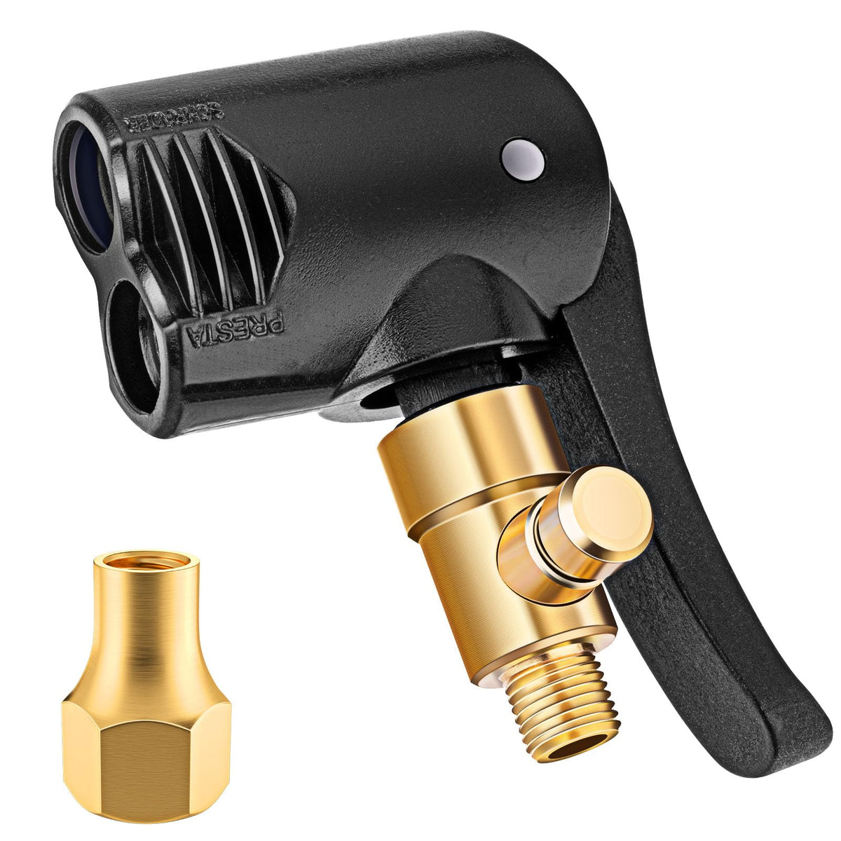 Lumiteco Locking Presta Schrader Air Chuck For Bike Tire, Dual Head Pump Nozzle With 1/4'' F-Npt Quick Connect For Tire Inflator