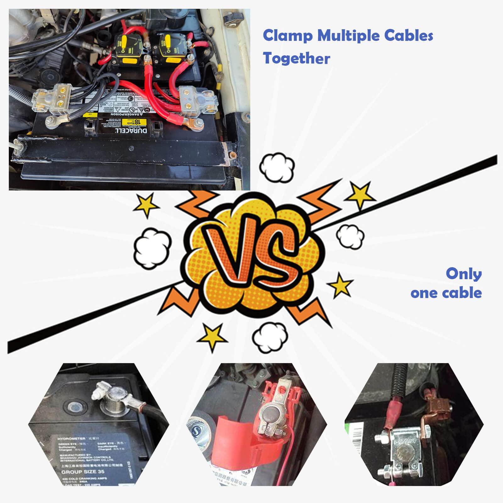 Sunmorn Battery Terminal Connectors, 0/2/4/6/8/10 Awg Battery Terminals, Heavy Duty Car Battery Terminal, Top Post Multiple Batt