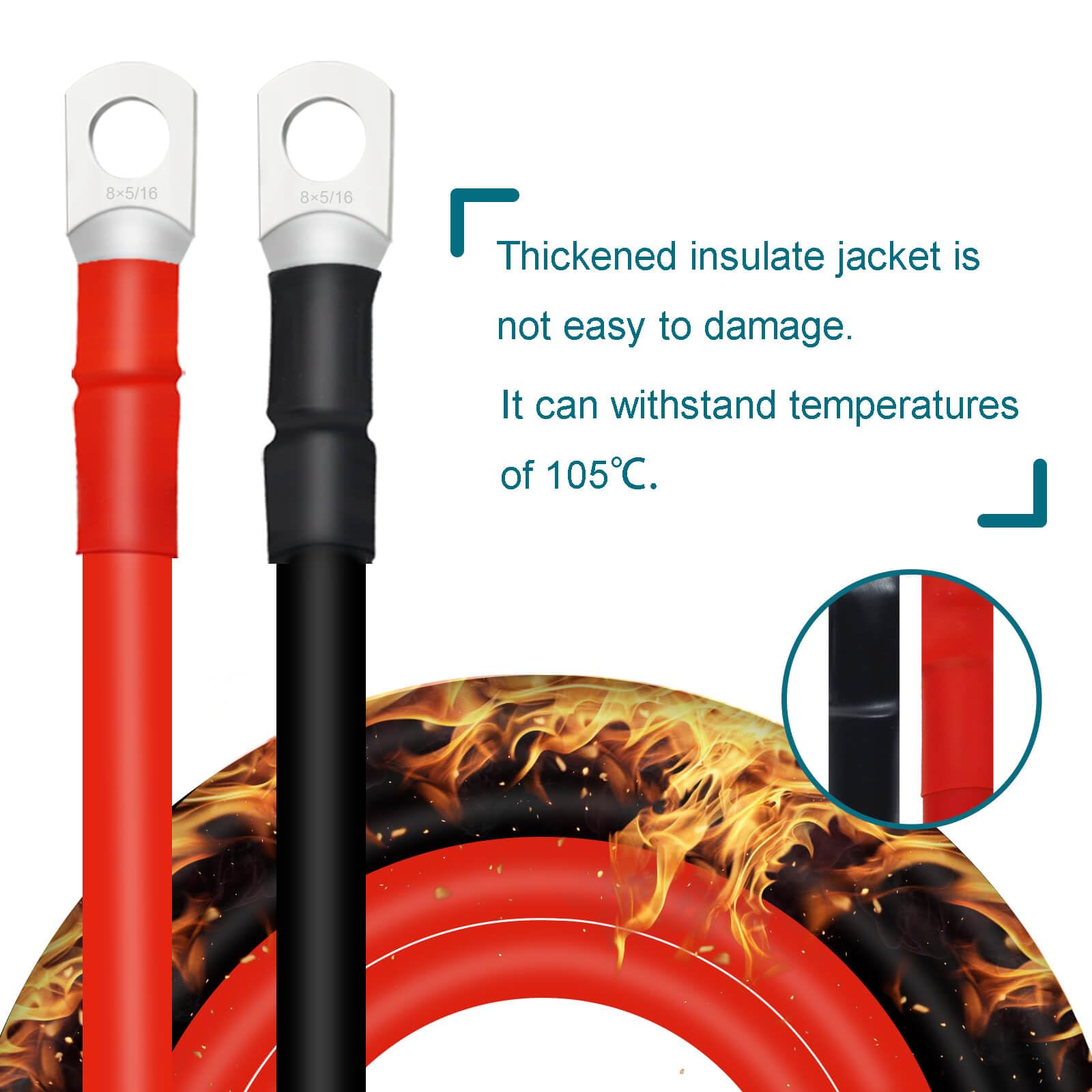 Qiatol Battery Cable, 8 Awg Battery Cables With Terminals, 2Pcs Copper Battery Cables.