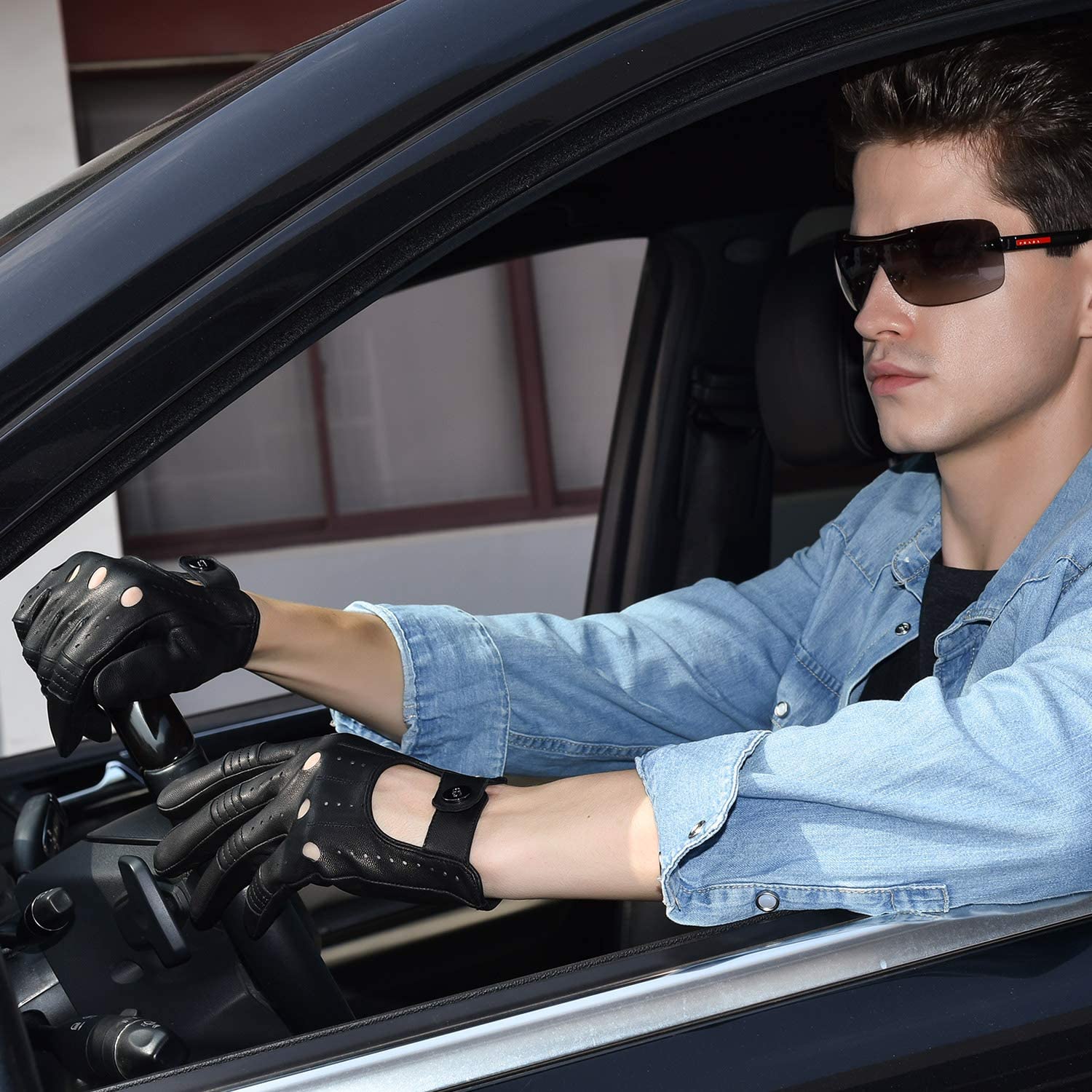 Gsg Men Leather Gloves Black Driving Cycling Touchscreen Motorcycle Unlined Gloves 9.5