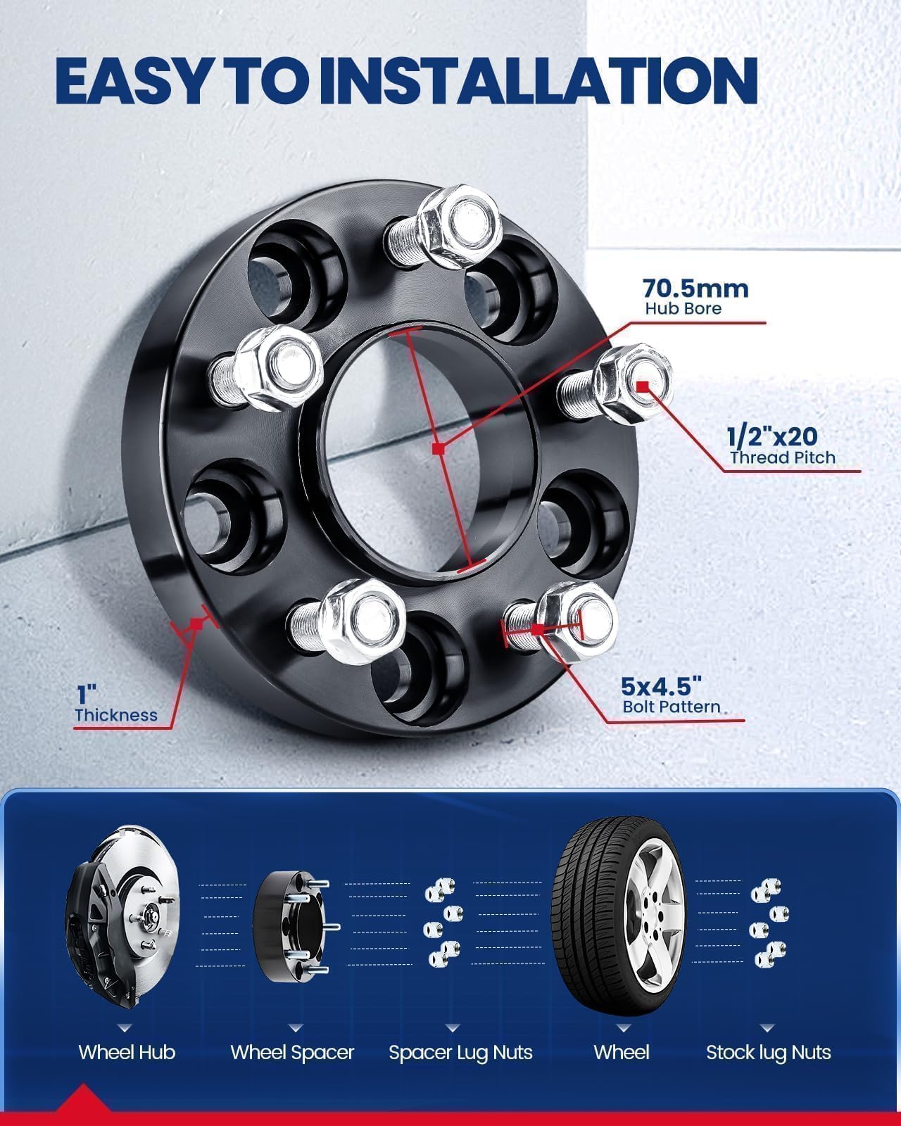 Kax 5X4.5 Wheel Spacers,1 Inch 5 Lug Hub Centric Wheel Spacers Fit For Explorer, Ranger, Grand Marquis, Town Car, Explorer Sport