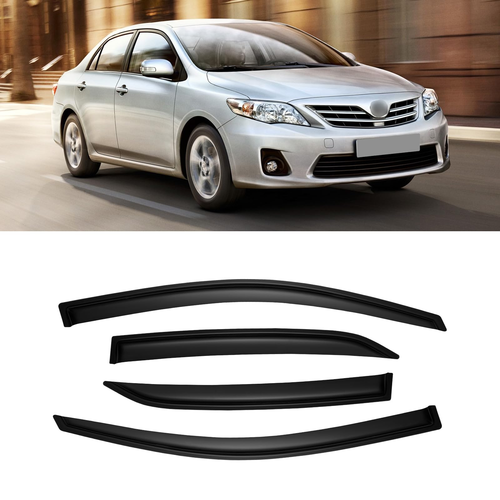 Cmvt Auto Window Visors For Toyota Corolla 2009-2013, Rain Guards Shields Vent Shade Deflector Dark Smoke 2010 2011 2012, Tape-O