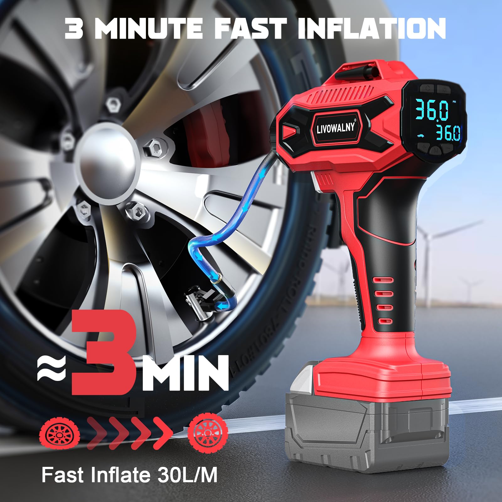 Tire Inflator Air Compressor Compatible With Milwaukee M18 Battery,160Psi Cordless Portable Electric Air Pump With Digital Press