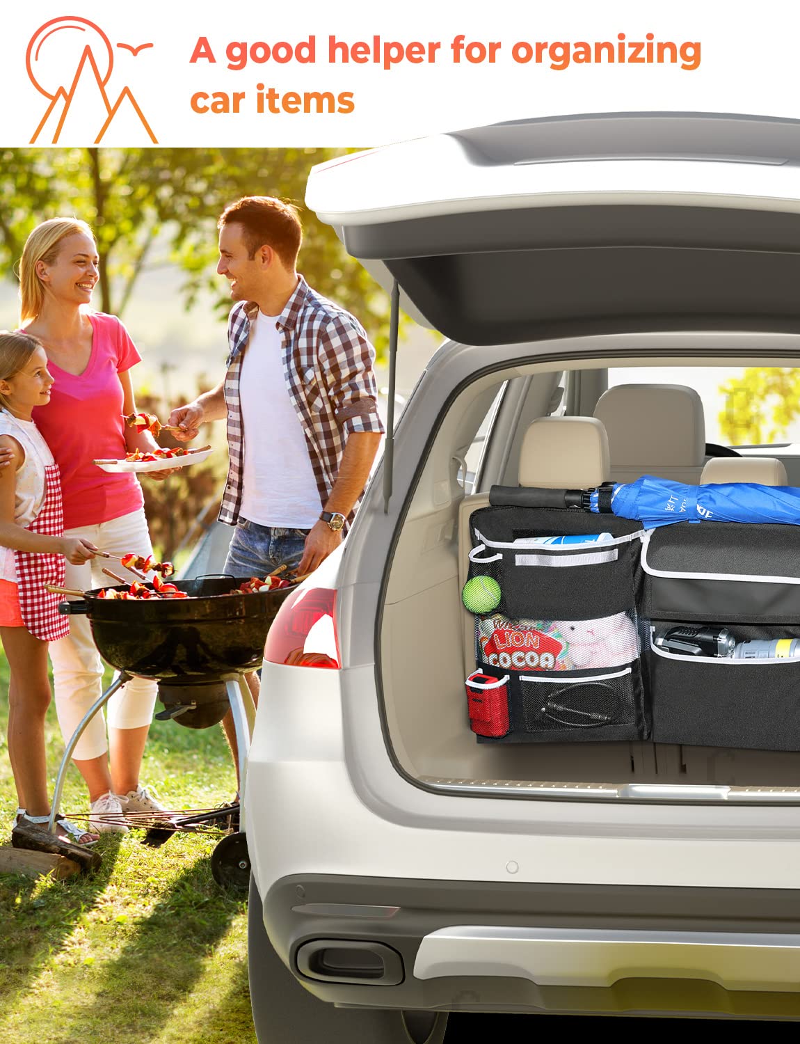 Oasser Large Black Car Storage Organizer - Hanging Trunk Organizer with 10 Functional Storage Bags for SUV, Truck, MPV, VAN