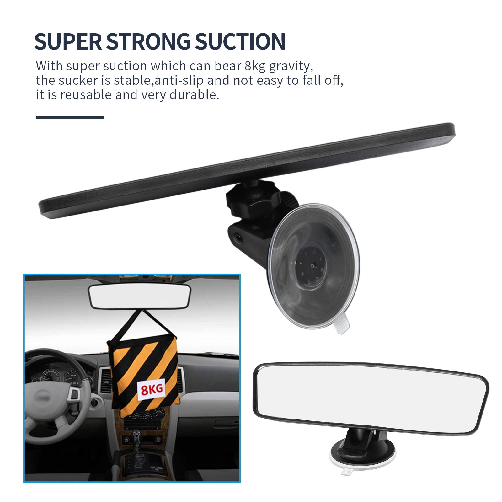 Vkinman Rear View Mirror, Adjustable Car Interior Rear View Mirror Car Seat Child Safety Mirror For Universal Cars Trucks Suv-9.64 X 2.6 Inch (White)