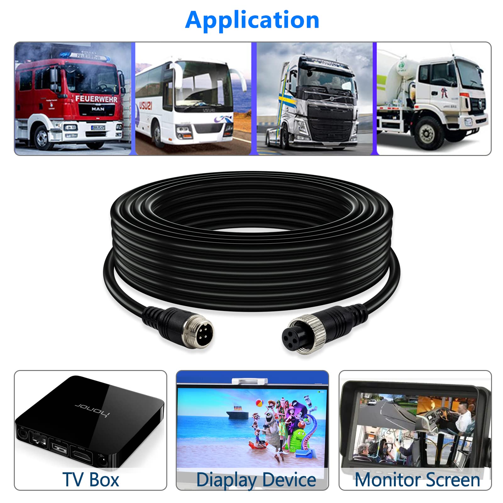 4 Pin Camera Cord Car Video Aviation Extension Cable,Lonlonty 50Ft Backup Camera Extension Cable Dash Cam Rear View For Cctv Rea
