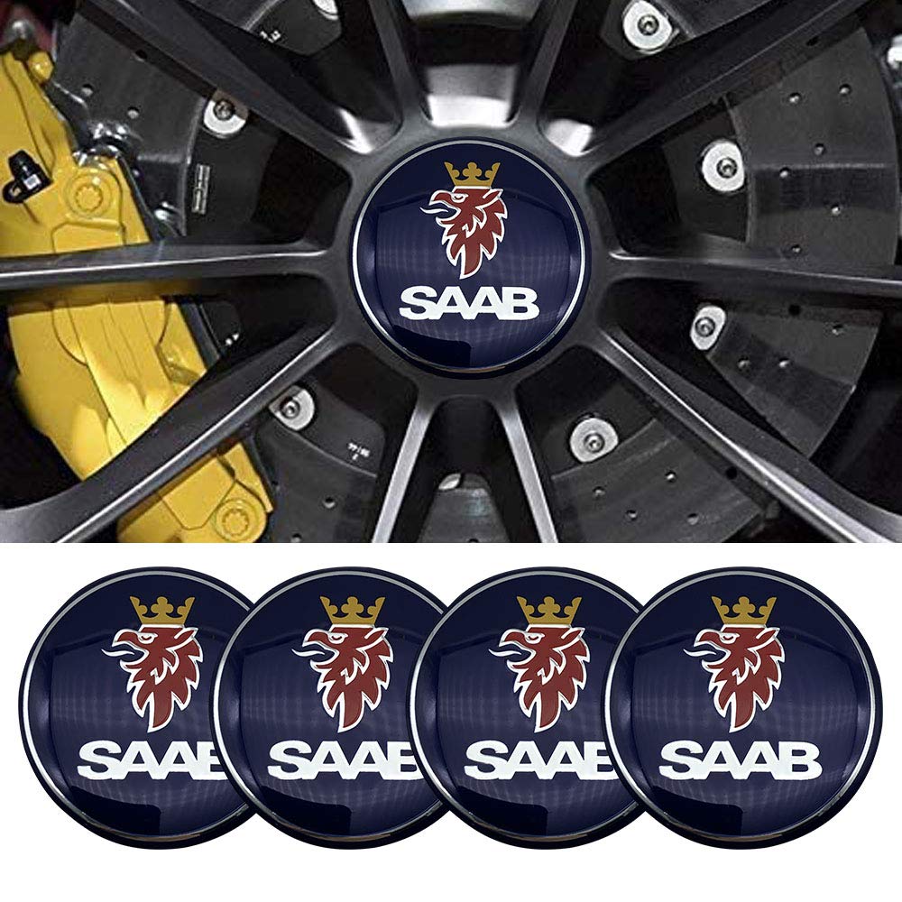 Jd Auto 4Pcs 56Mm 2.2'' Emblem Badge Sticker Wheel Hub Caps Center Cover Abs Material (Fit Saab Blue)