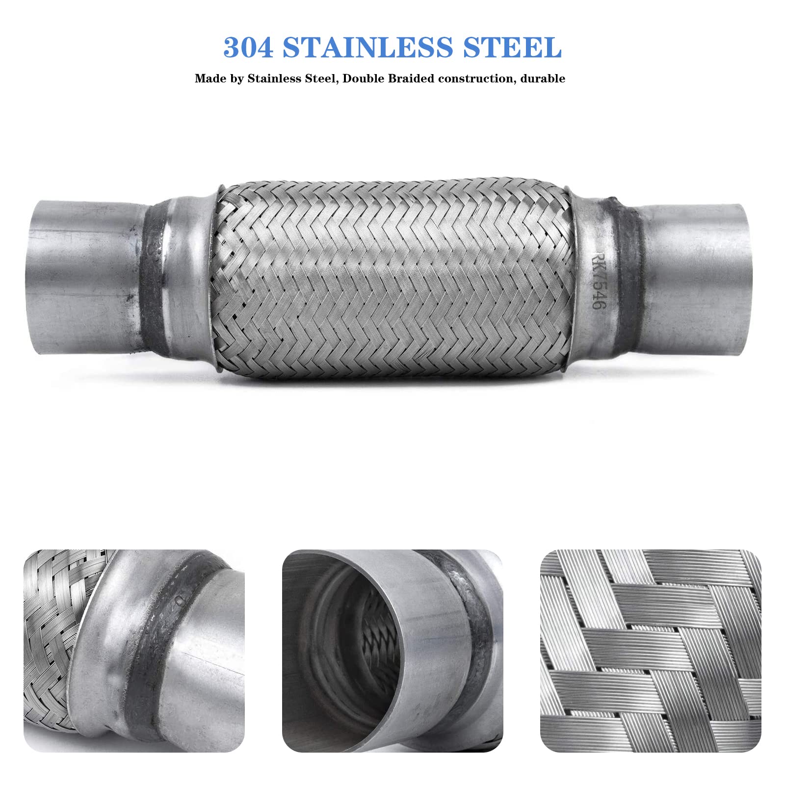 Rp Remarkable Power, Rk7546-2.5'' X 8'' Heavy Duty Stainless Steel Exhaust Flex Pipe 12'' Ol, 2 Pack