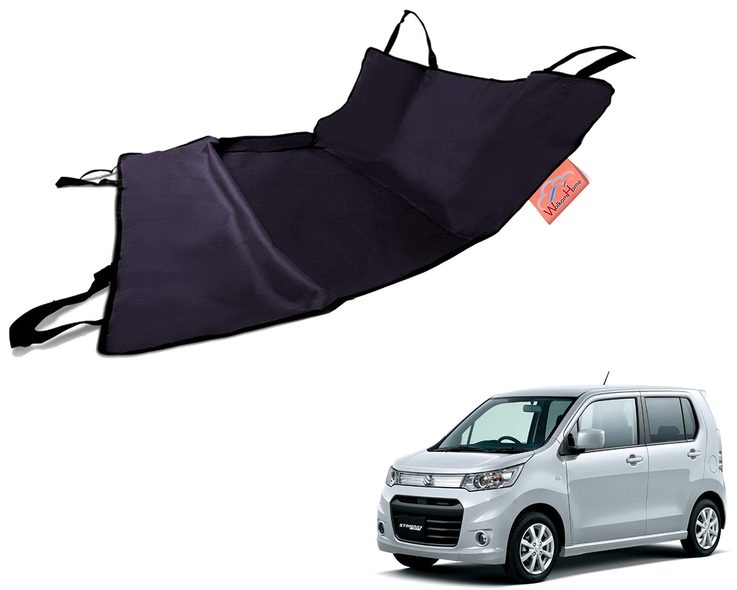 WolkomHome 100% Waterproof Car Pet Rear Seat Cover Dog Hammock Make Black Red for Maruti Suzuki WagonR Stingray