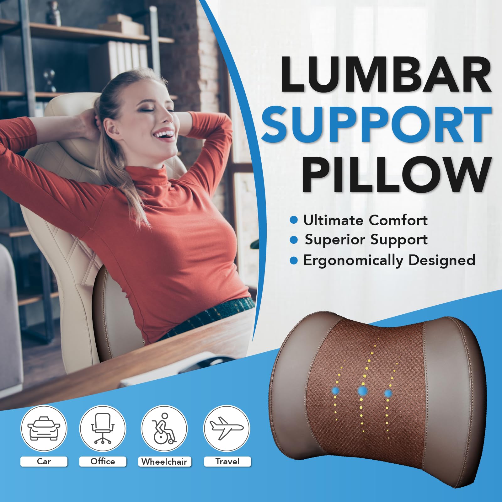 Lumbar Support Pillow: Memory Foam Lumbar Pillow For Lower Back Pain Relief - Car Back Cushion For Driving - Lumbar Support For