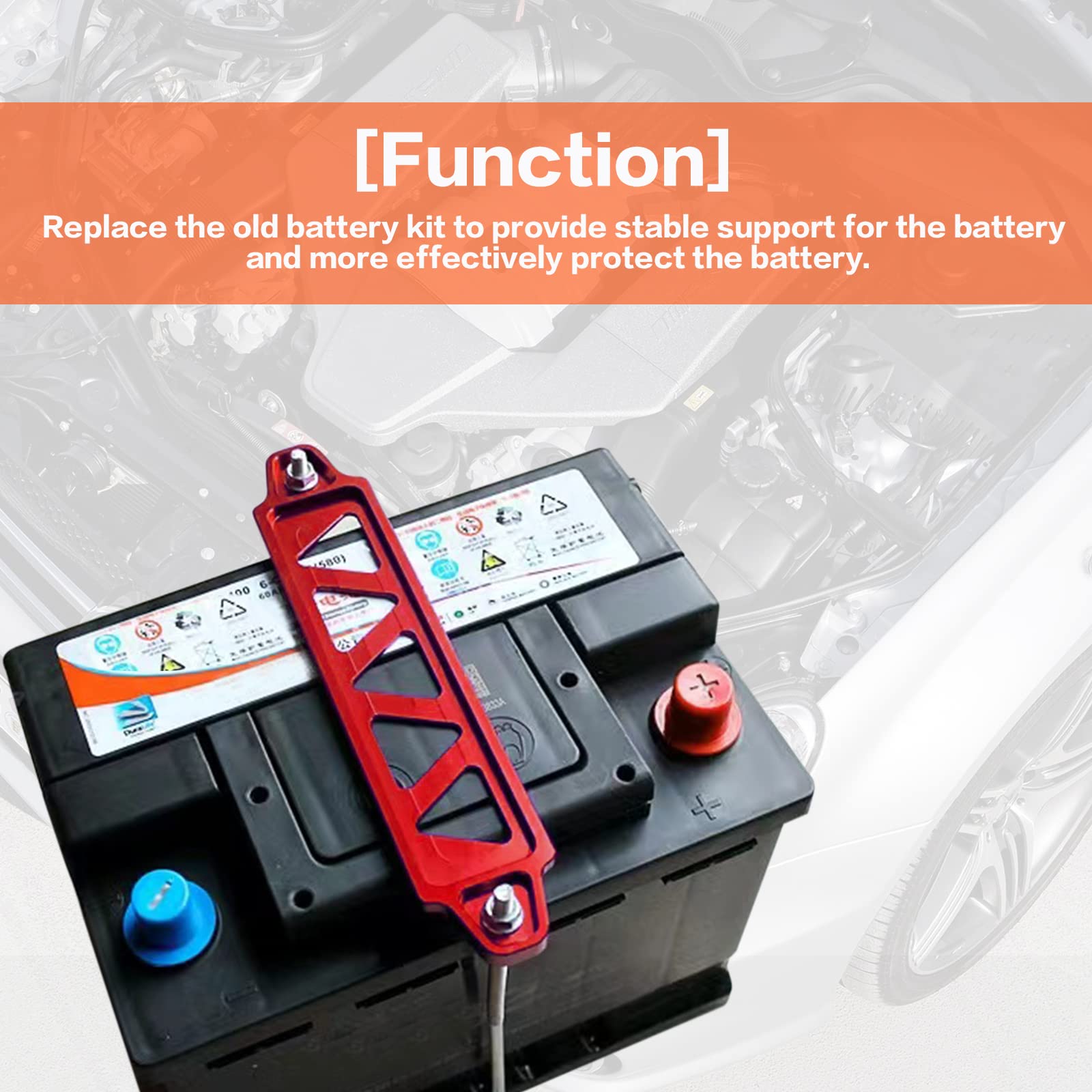 Battery Hold Down Bracket Holder, Car Battery Holder Kit With 10In J Bolts,Aluminum Alloy Battery Tie Down Mount Bracket, Battery Tray For Car Battery Mount Bracket Hold Lock Accessories (Red)