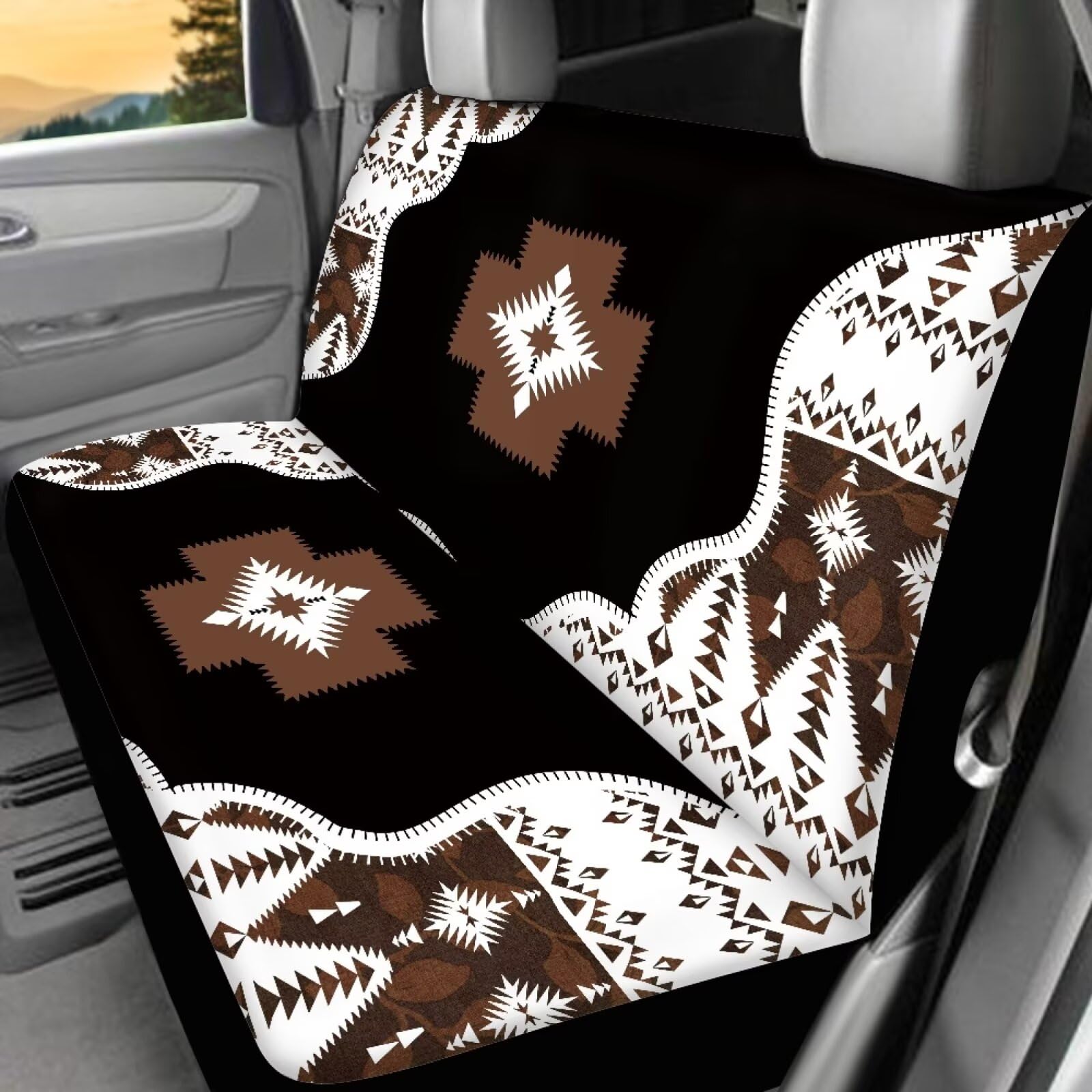 TSVAGA 4Pcs Car Seat Cover Full Set for Most Cars SUVs, Boho Car Accessories Leather Seat Protector Anti Scratch, Universal Auto