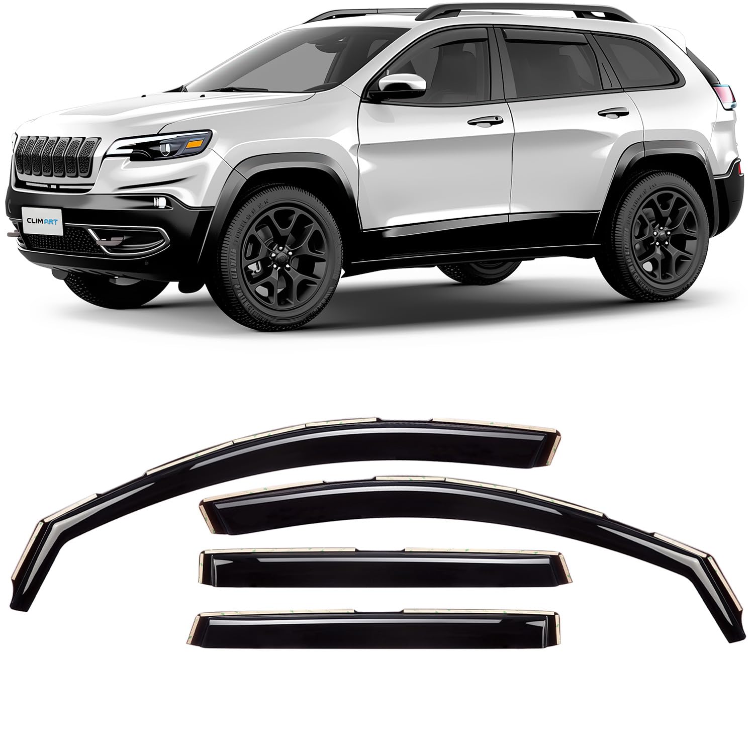 Clim Art In-Channel Incredibly Durable Rain Guards For Jeep Cherokee 2014-2023, Dark Smoke Car Accessories, Vent Window Visors,