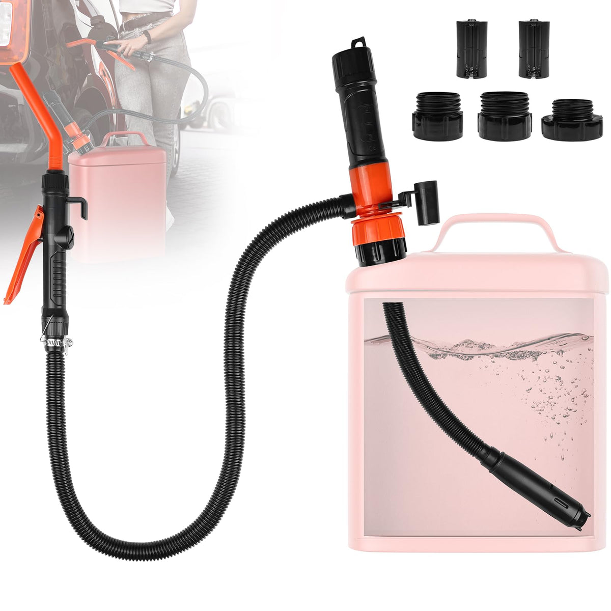 Portable Power Battery Transfer Pump, Fuel Transfer Pump Battery Powered with 3 Adapters, Gas Siphon Pump for Gasoline, Effortle
