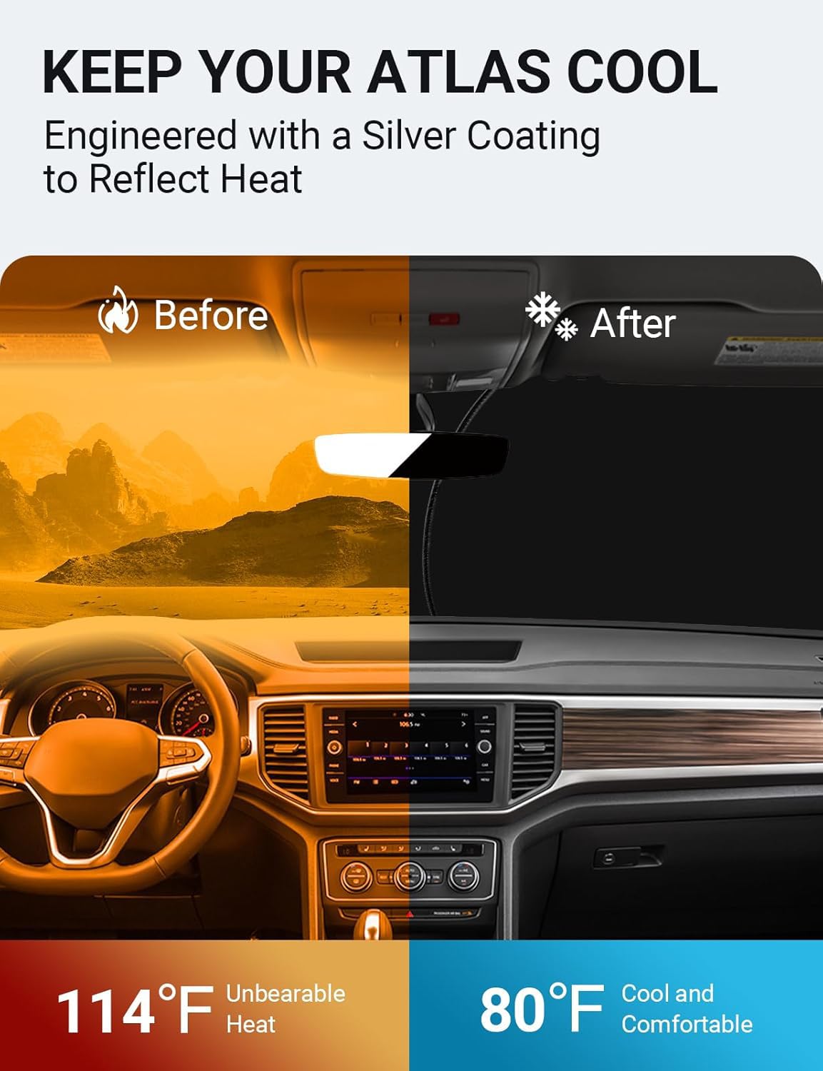 Proadsy 2024 Upgrade Front Windshield Sun Shade Foldable Sunshade Protector Custom Fit Volkswagen Atlas 2018 2019 2020 2021 2022