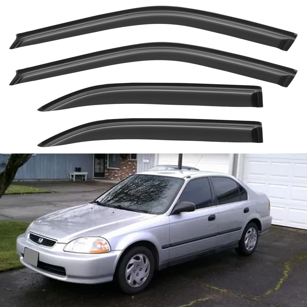 Window Visors Rain Guards Shield for 1996-2000 Honda Civic Sedan, Out-Channel Window Vent Wind Deflectors Visors Shades for 96-0