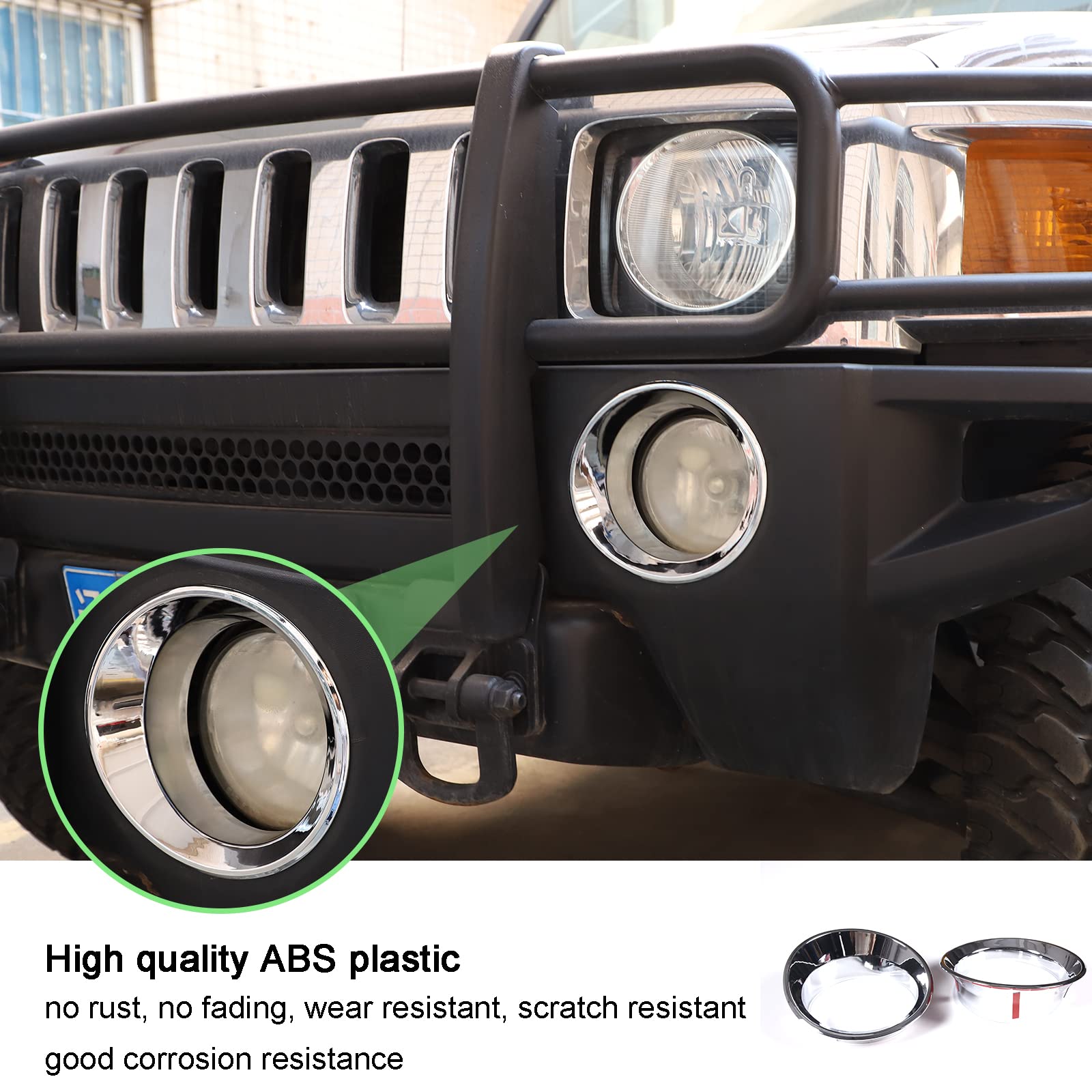 Piugilh Front Bumper Driving Fog Light Lamp Ring Bezels Covers Fit For 2005-2009 Hummer H3,Front Fog Lamp Light Cover Trim Frame Car Accessories