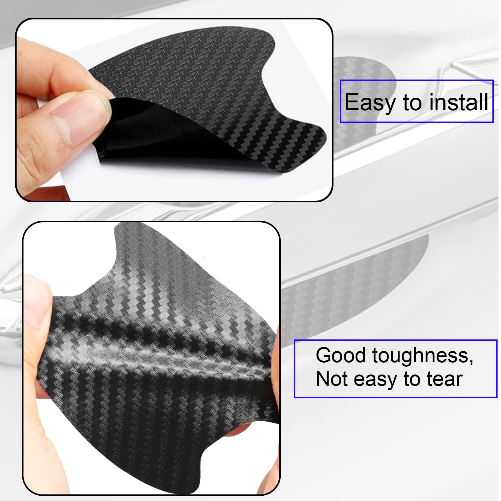 Miytsya 4 Pcs Car Door Handle Sticker, Non-Marking Auto Door Handle Protective Film, Carbon Fiber Anti-Scratches Car Door Cup Protector, Universal (Black)